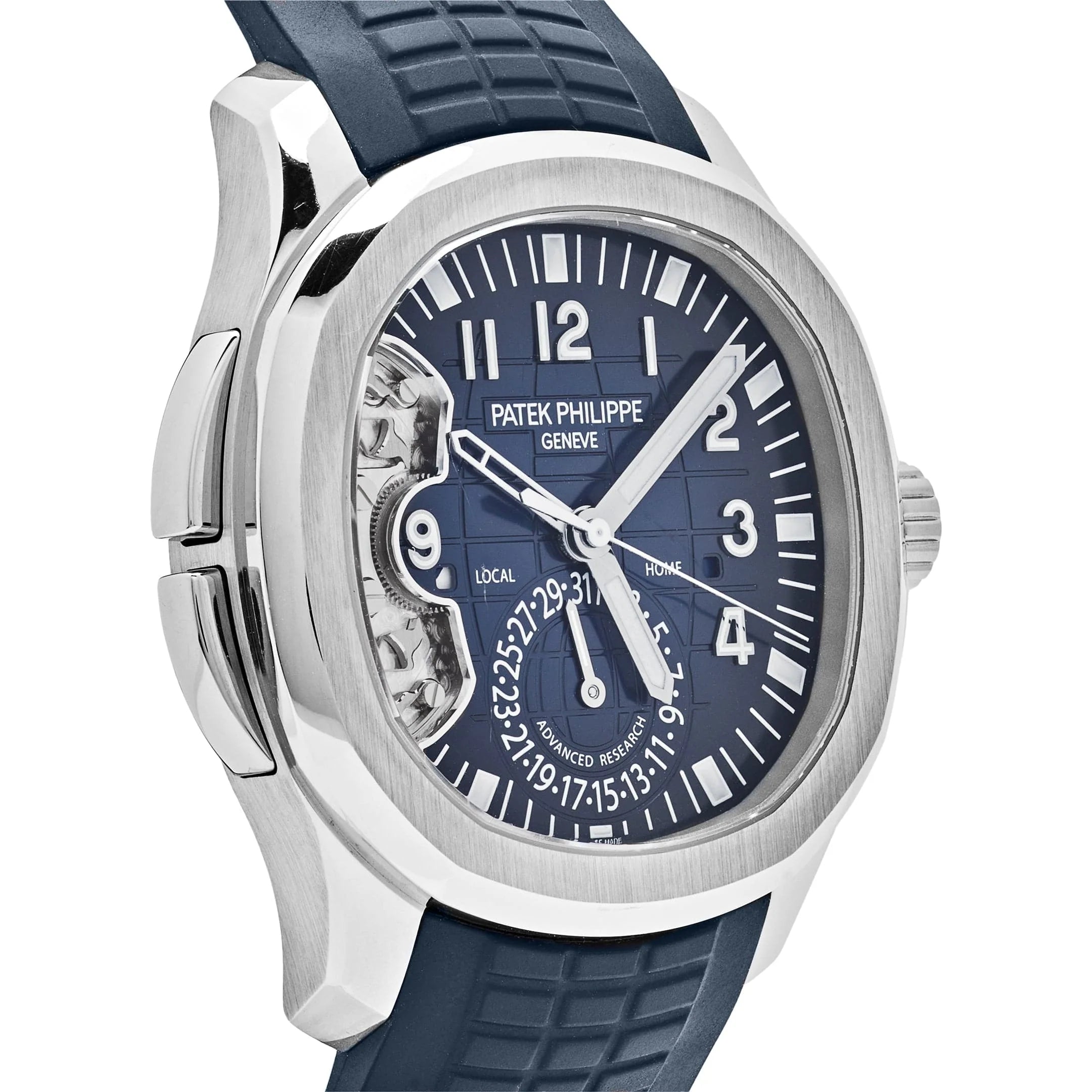 Luxury Swiss Watch | Automatic Movement | Blue Dial | Stainless Steel Case | Blue Rubber Strap | Open Balance Window