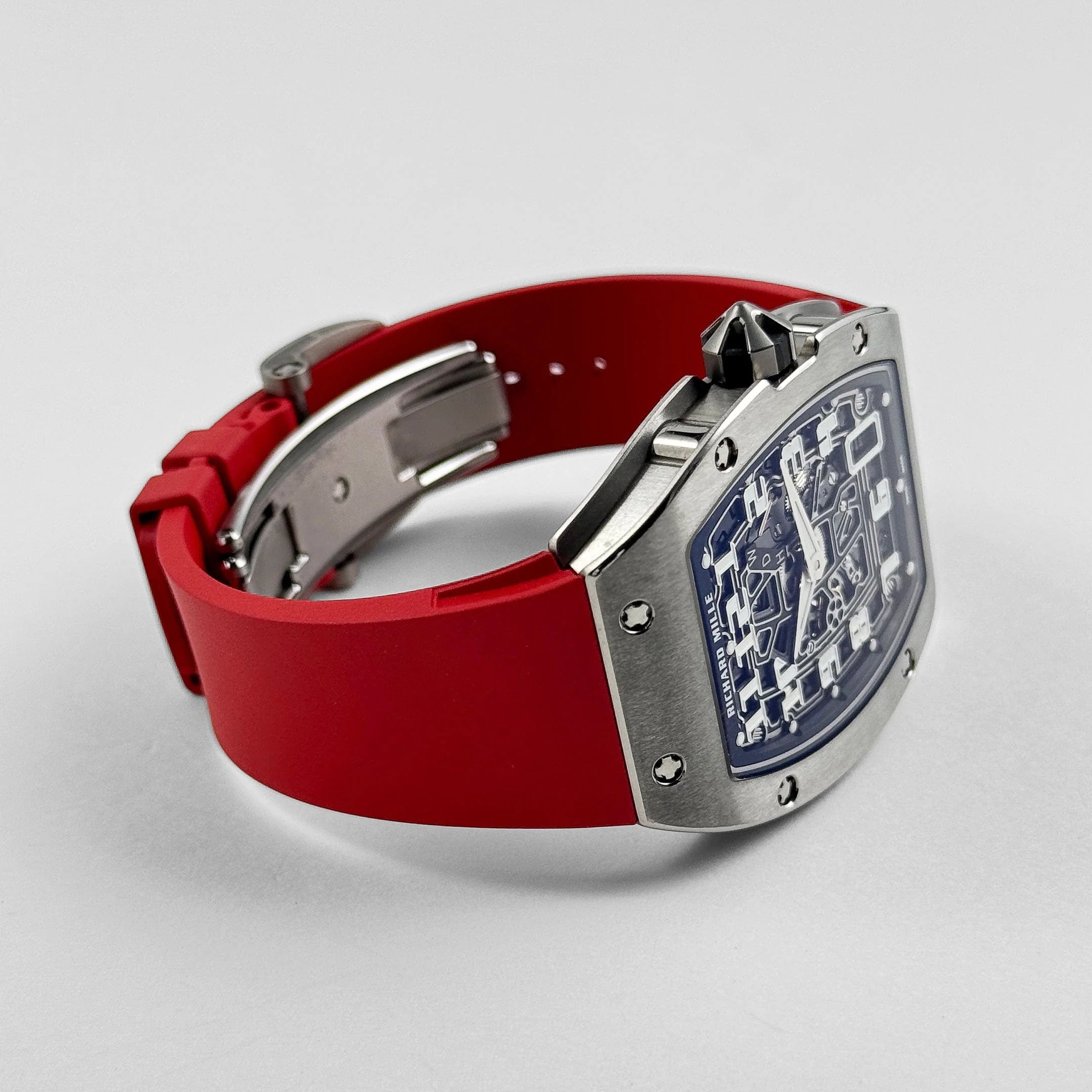 Luxury Swiss-Style Watch | Skeleton Automatic Movement | Stainless Steel Case | Red Rubber Strap | Richard Mille Design