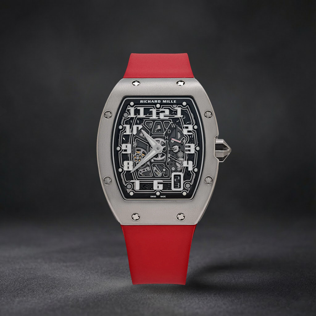 Luxury Swiss-Style Watch | Skeleton Automatic Movement | Stainless Steel Case | Red Rubber Strap | Richard Mille Design