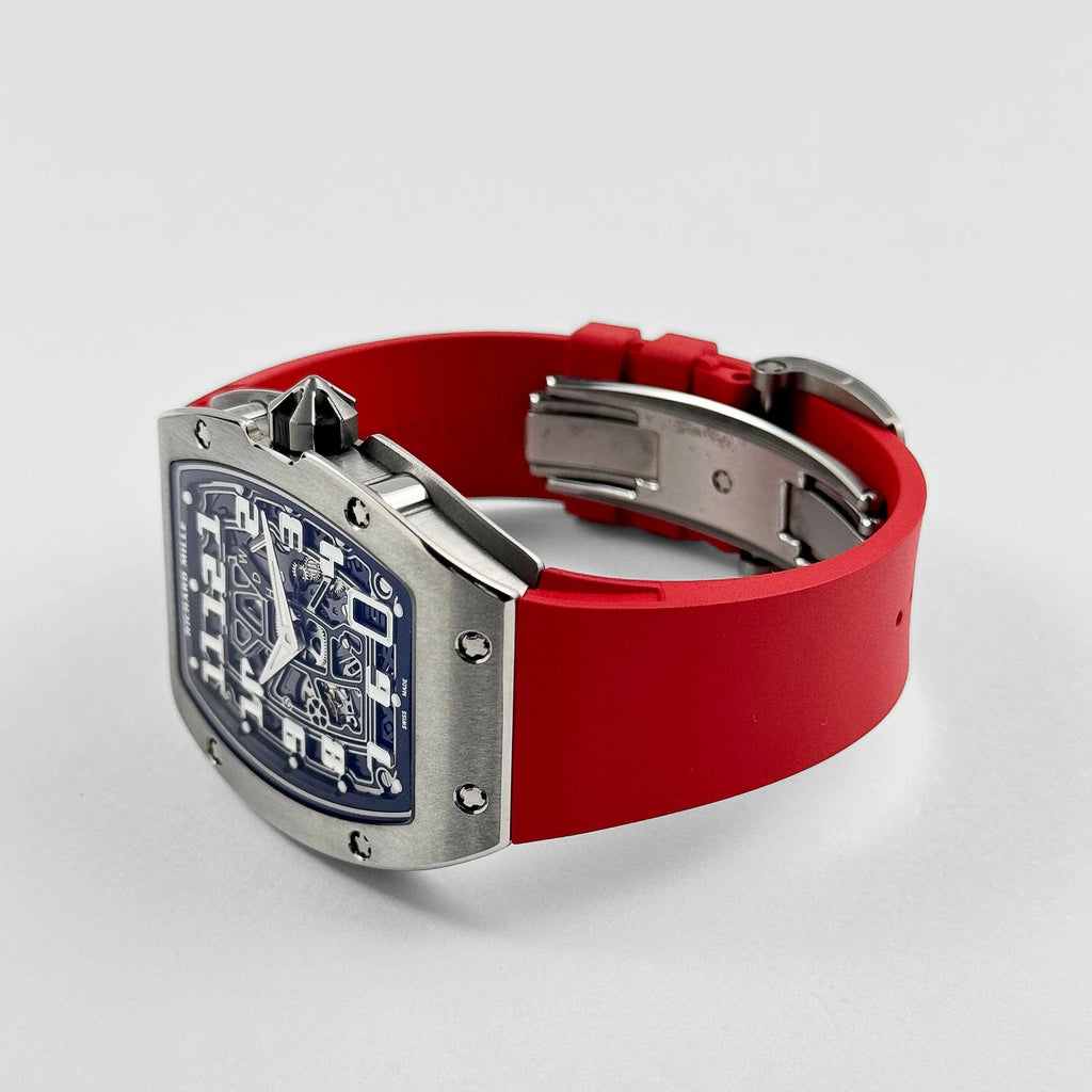 Luxury Swiss-Style Watch | Skeleton Automatic Movement | Stainless Steel Case | Red Rubber Strap | Richard Mille Design