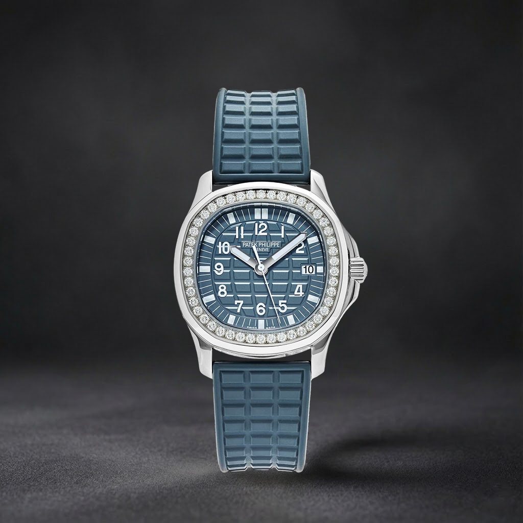Luxury Swiss-Style Watch | Automatic Movement | Ice Blue Textured Dial | Stainless Steel Case | Blue Rubber Strap | Sport Elegance Design