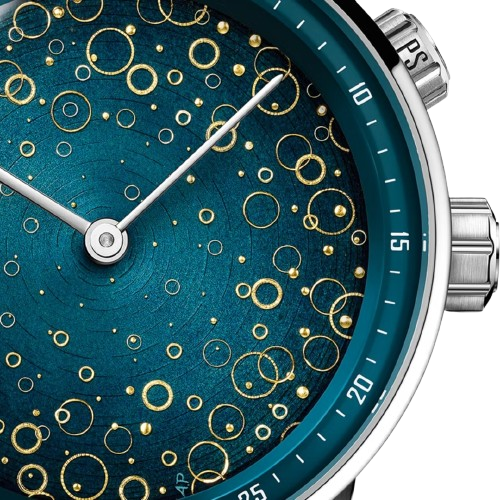 Luxury Swiss-Style Watch | Automatic Movement | Artistic Teal Dial with Gold Circle Pattern | 904L Stainless Steel Case | Leather Strap
