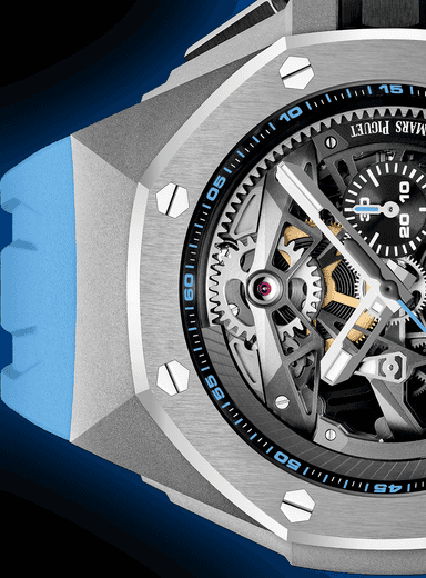 Luxury Swiss-Style Watch | Automatic Chronograph | Skeleton Dial with Blue Accents | 904L Stainless Steel Case | Sport Rubber Strap