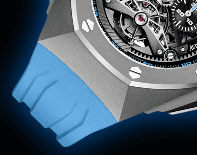 Luxury Swiss-Style Watch | Automatic Chronograph | Skeleton Dial with Blue Accents | 904L Stainless Steel Case | Sport Rubber Strap