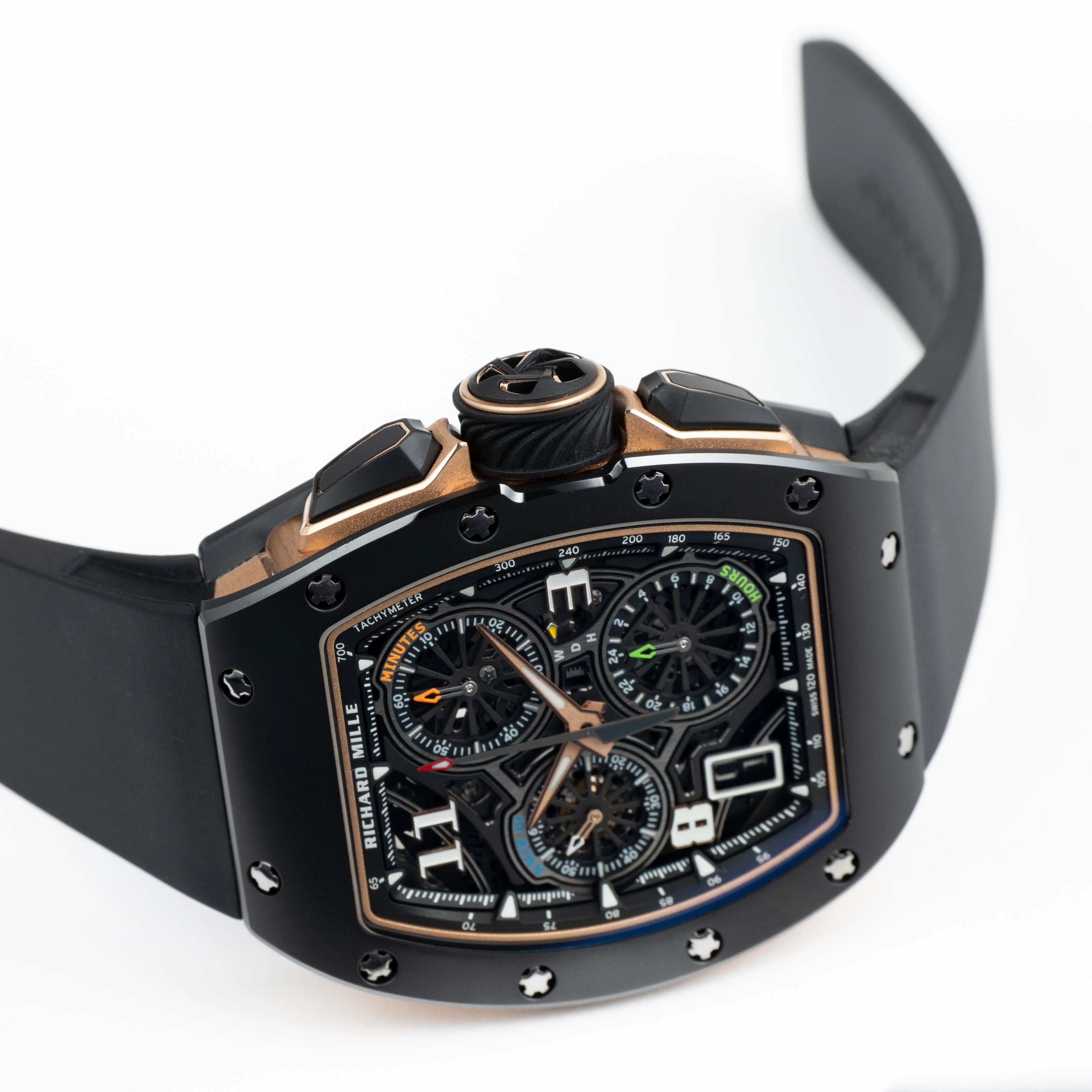 Luxury Swiss-Style Watch | Chronograph Automatic Movement | Stainless Steel Case | Black Rubber Strap | Richard Mille Design