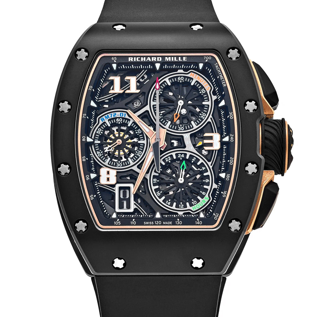 Luxury Swiss-Style Watch | Chronograph Automatic Movement | Stainless Steel Case | Black Rubber Strap | Richard Mille Design