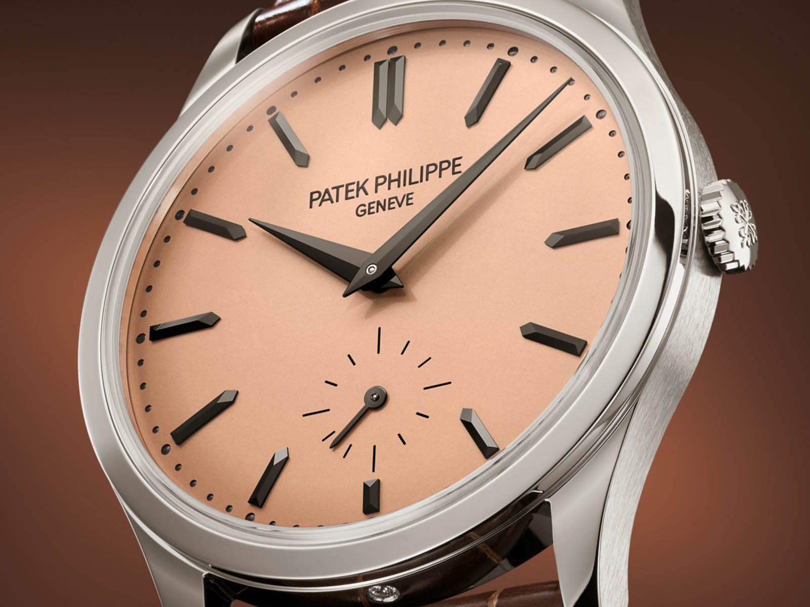 Luxury Swiss Watch | Automatic Movement | Salmon Dial | Stainless Steel Case | Brown Leather Strap | Small Seconds