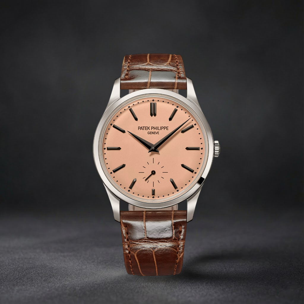 Luxury Swiss Watch | Automatic Movement | Salmon Dial | Stainless Steel Case | Brown Leather Strap | Small Seconds