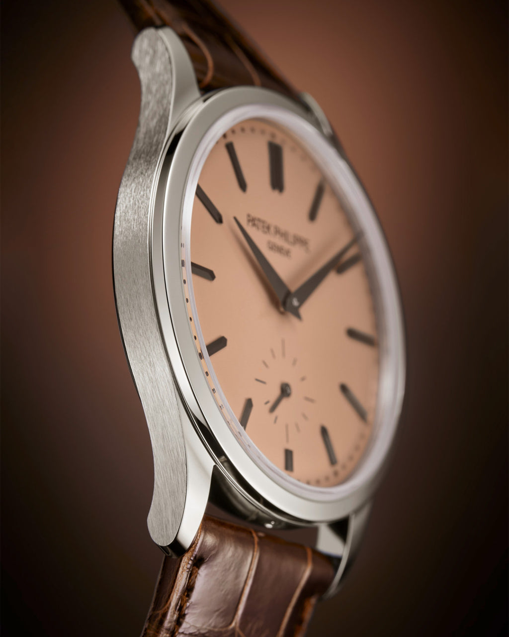 Luxury Swiss Watch | Automatic Movement | Salmon Dial | Stainless Steel Case | Brown Leather Strap | Small Seconds