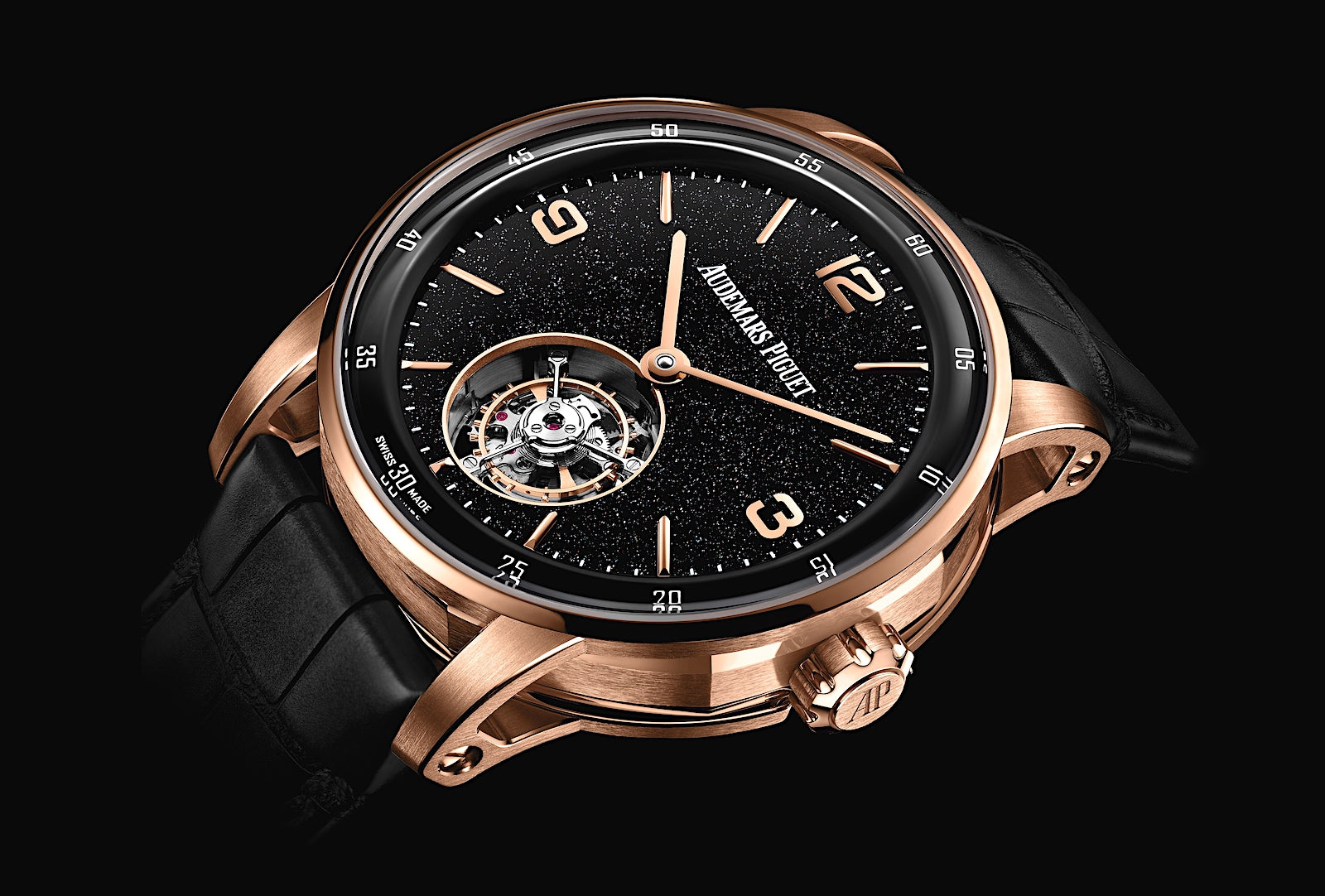 Luxury Swiss-Style Watch | Automatic Movement | Starry Black Dial with Open-Heart | 904L Stainless Steel Case | Black Leather Strap