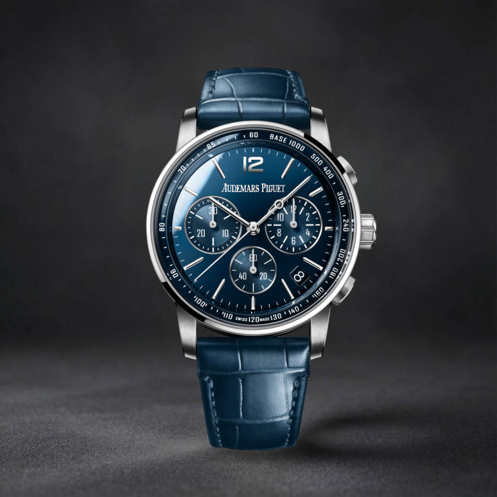 Luxury Swiss-Style Watch | Automatic Chronograph | Blue Dial with Multiple Sub-Dials | 904L Stainless Steel Case | Leather Strap