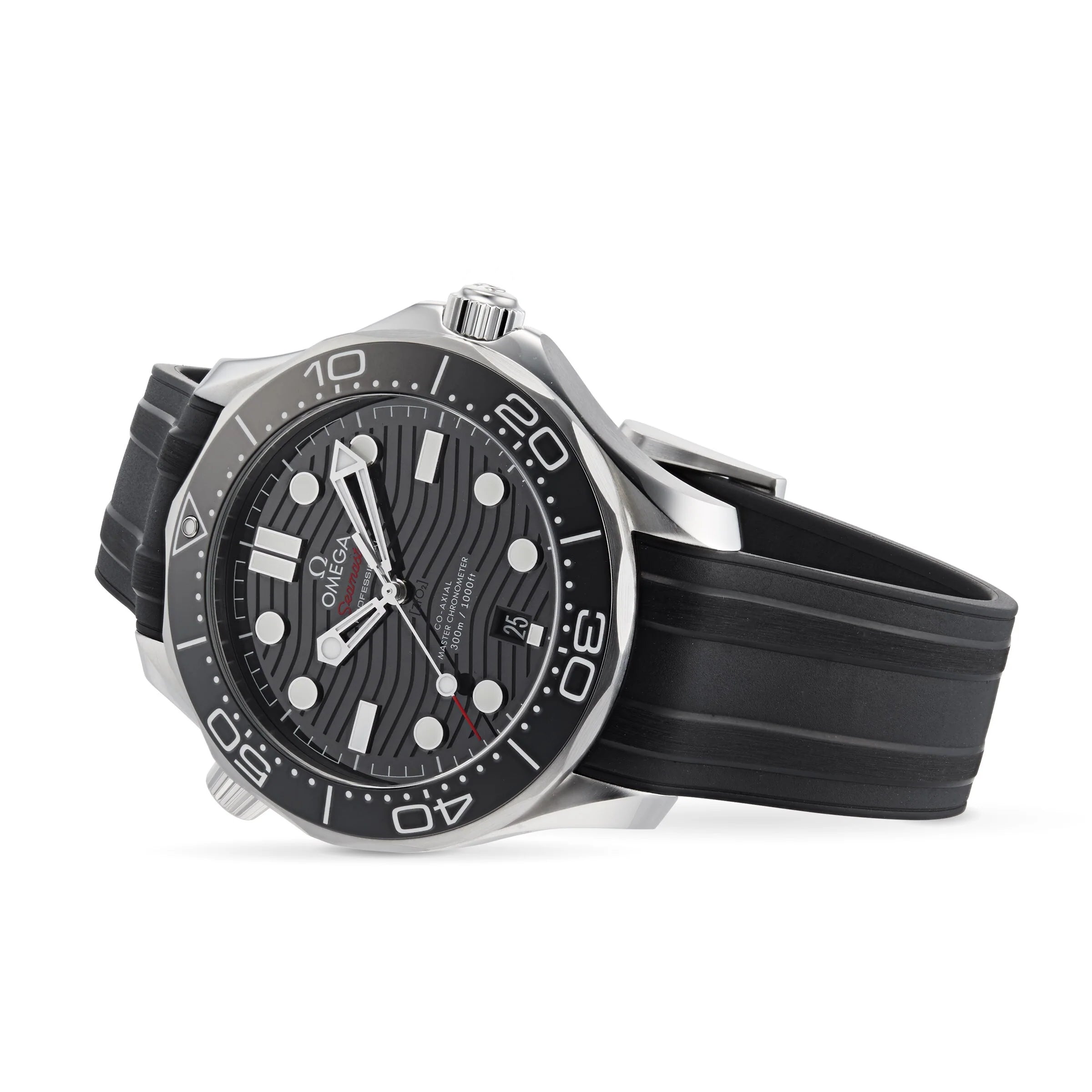 Swiss Luxury Watch | Automatic Watch | High-quality Rubber| Smooth Bezel | Black Wave Textured Dial