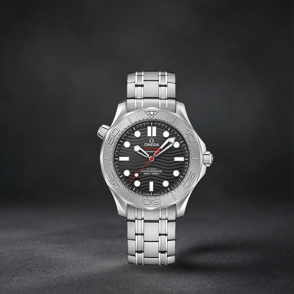 Luxury Swiss Watch | Seamaster Diver 300M | Automatic Co-Axial | Black Wave Dial | 904L Stainless Steel Bracelet | Ceramic Bezel