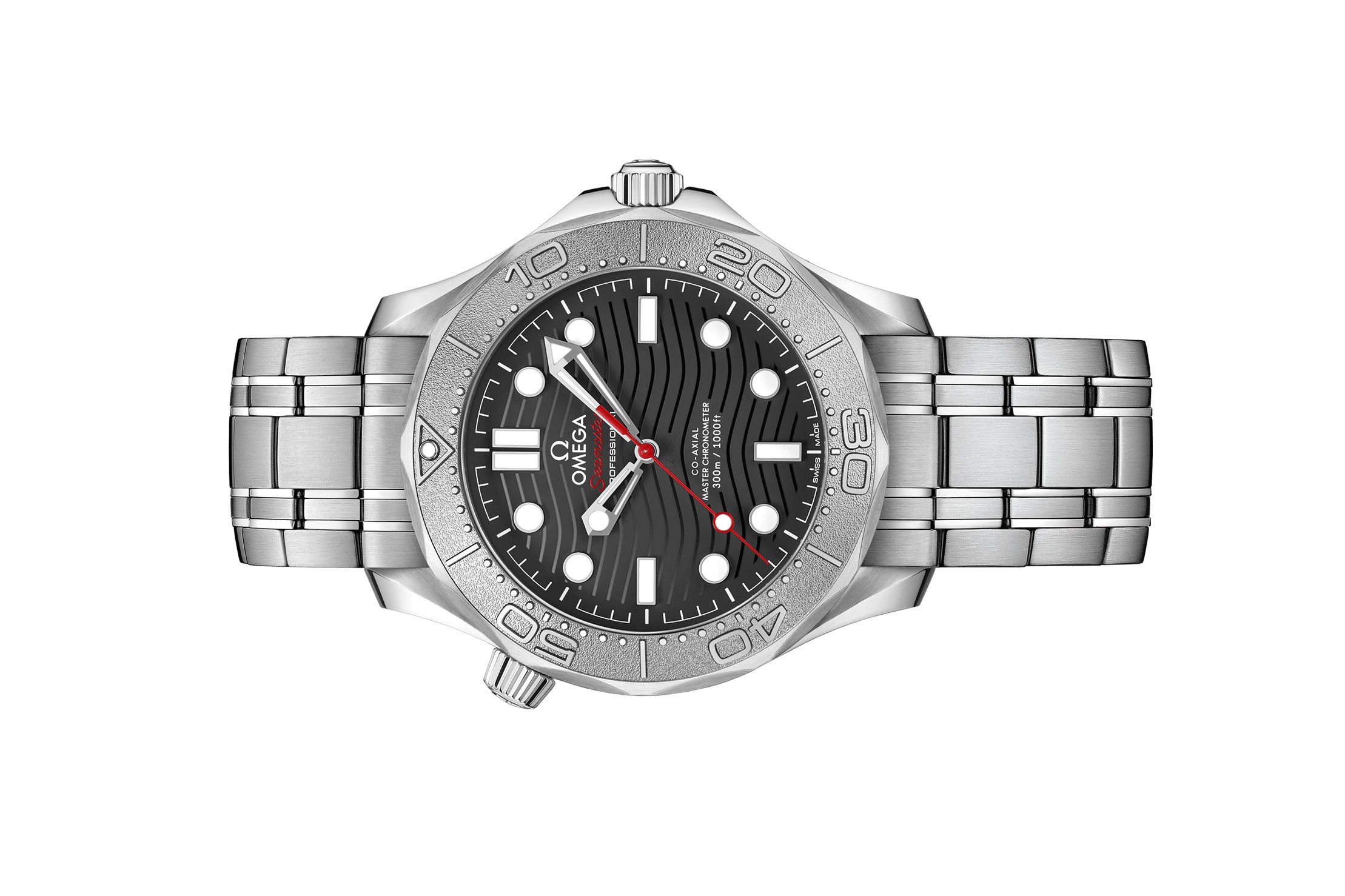 Luxury Swiss Watch | Seamaster Diver 300M | Automatic Co-Axial | Black Wave Dial | 904L Stainless Steel Bracelet | Ceramic Bezel