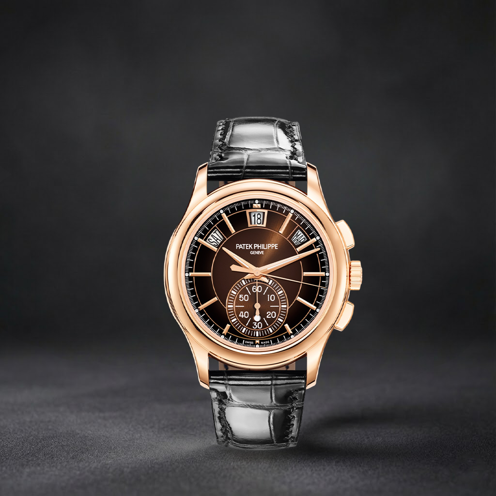 Luxury Swiss Watch | Automatic Chronograph | Brown Dial | Case Stainless Steel | Black Leather Strap | Calendar Display