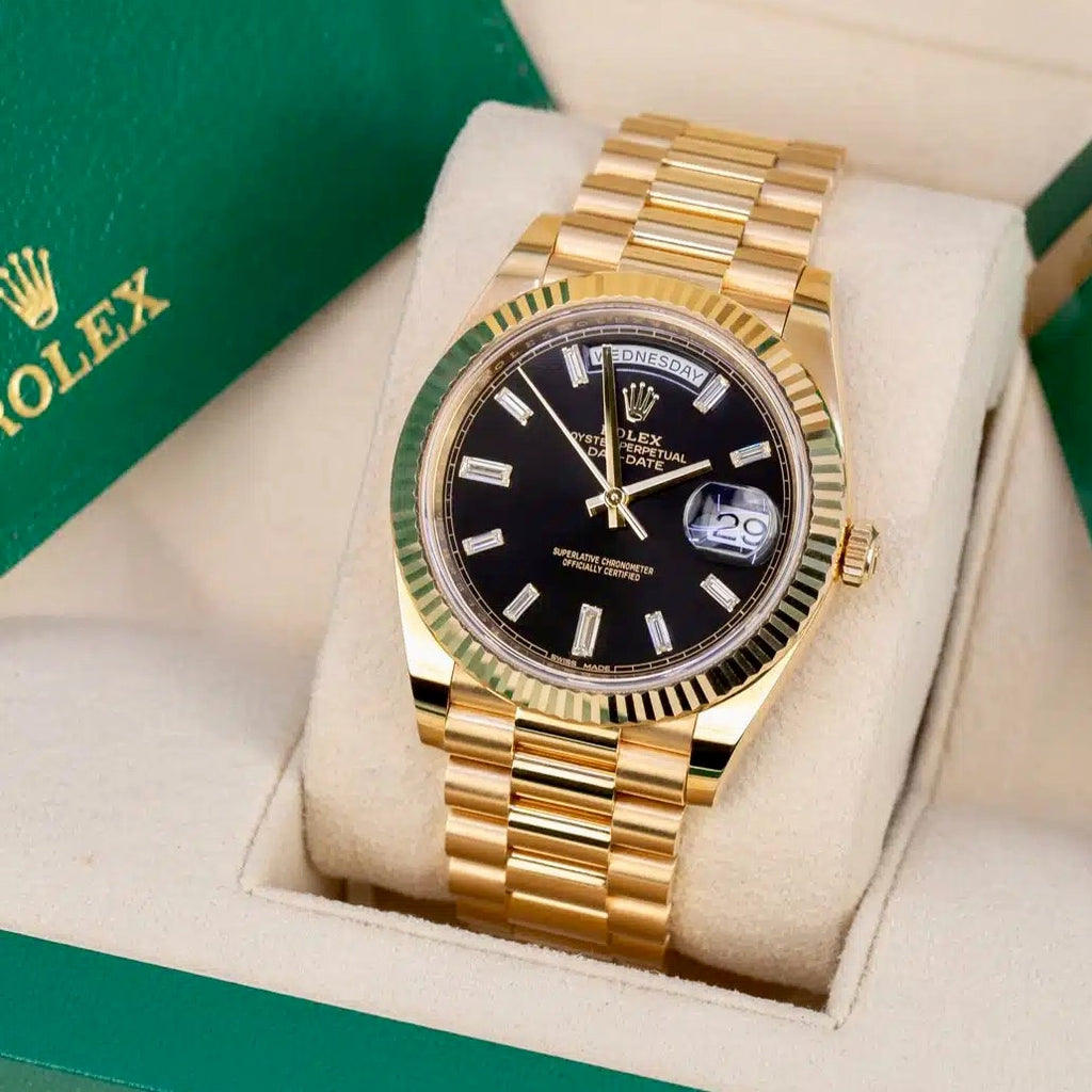 Luxury Swiss Watch | Day-Date | Automatic | Black Dial | 904L stainless steel bracelet | Fluted Bezel