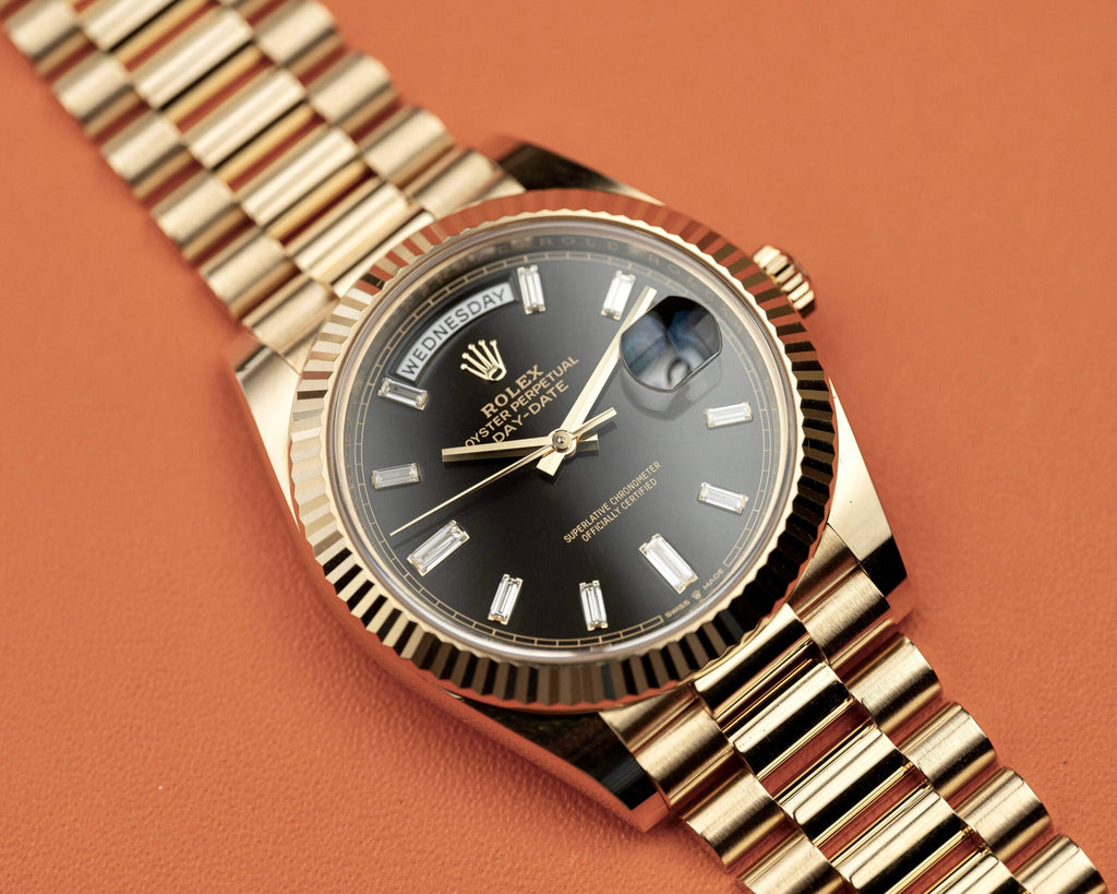 Luxury Swiss Watch | Day-Date | Automatic | Black Dial | 904L stainless steel bracelet | Fluted Bezel