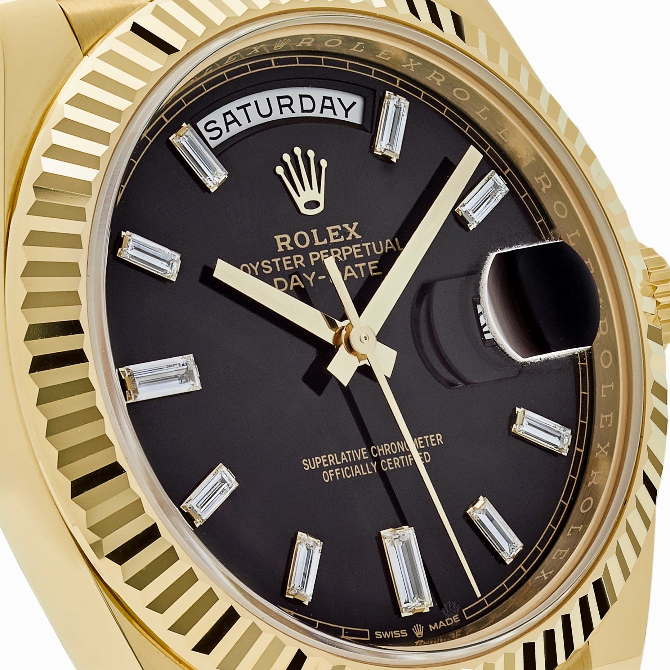 Luxury Swiss Watch | Day-Date | Automatic | Black Dial | 904L stainless steel bracelet | Fluted Bezel
