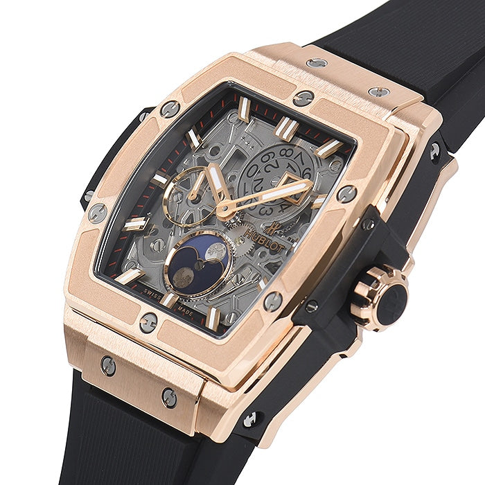 Luxury Swiss Watch | Spirit of Big Bang | Automatic Moonphase | Skeleton Dial | 904L Stainless Steel Case | Black Rubber Strap