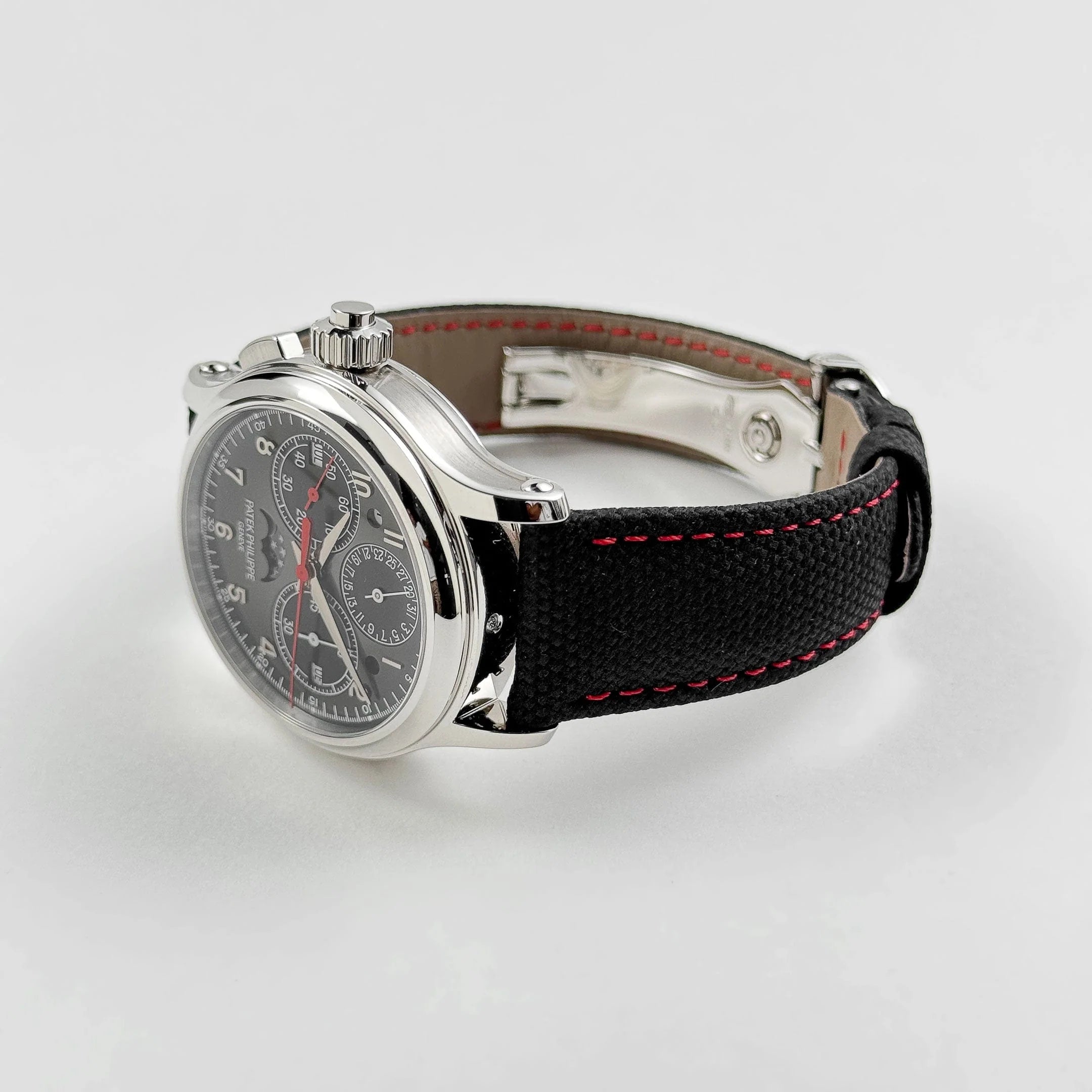 Luxury Swiss Style Watch | Automatic Chronograph | Black Dial | Stainless Steel Case | Black Sport Strap