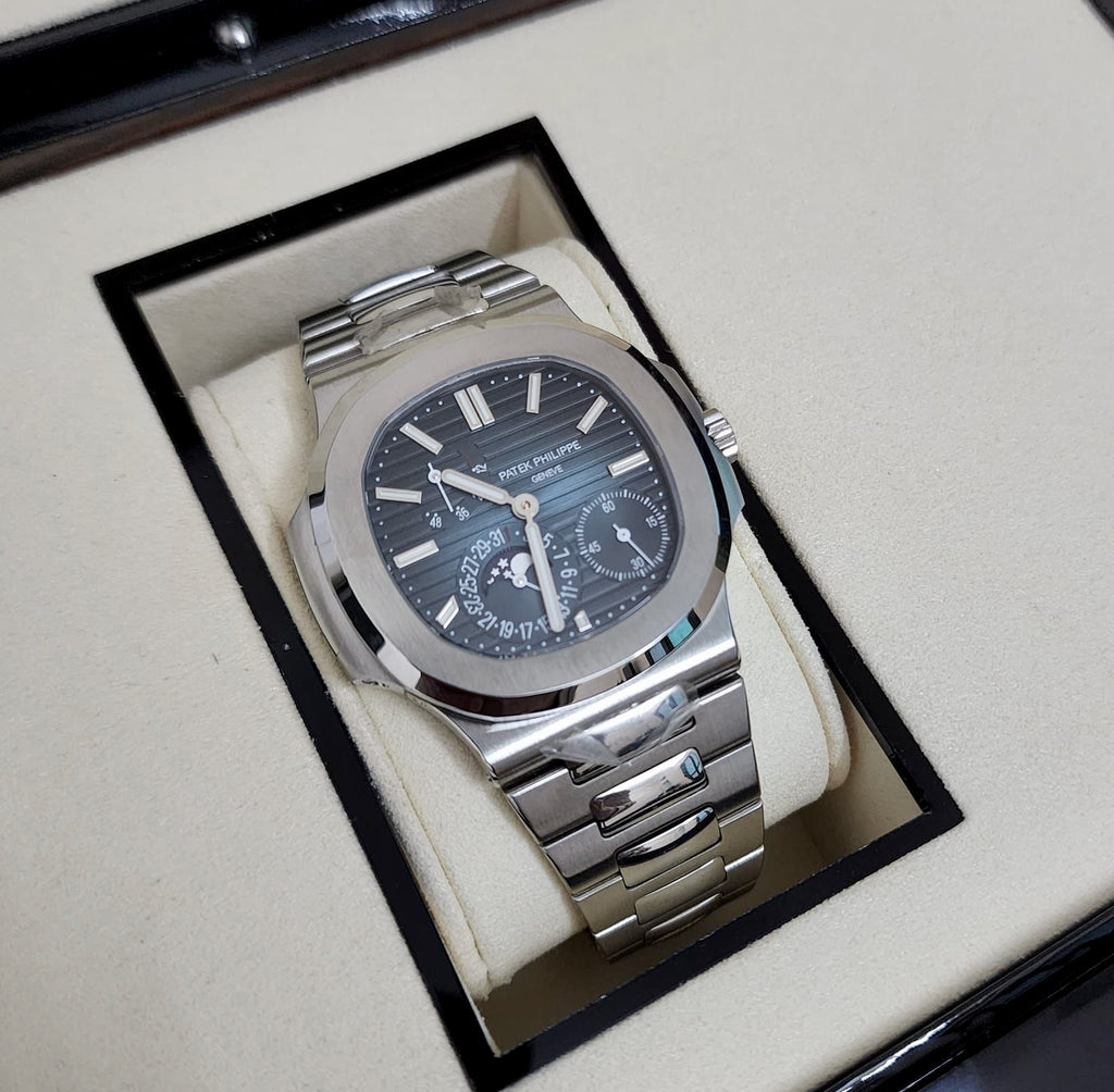 Luxury Swiss Watch | Nautilus Style | Automatic Annual Calendar | Blue Dial | Stainless Steel Integrated Bracelet | Luxury Sport Design