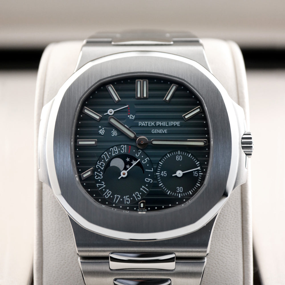 Luxury Swiss Watch | Nautilus Style | Automatic Annual Calendar | Blue Dial | Stainless Steel Integrated Bracelet | Luxury Sport Design