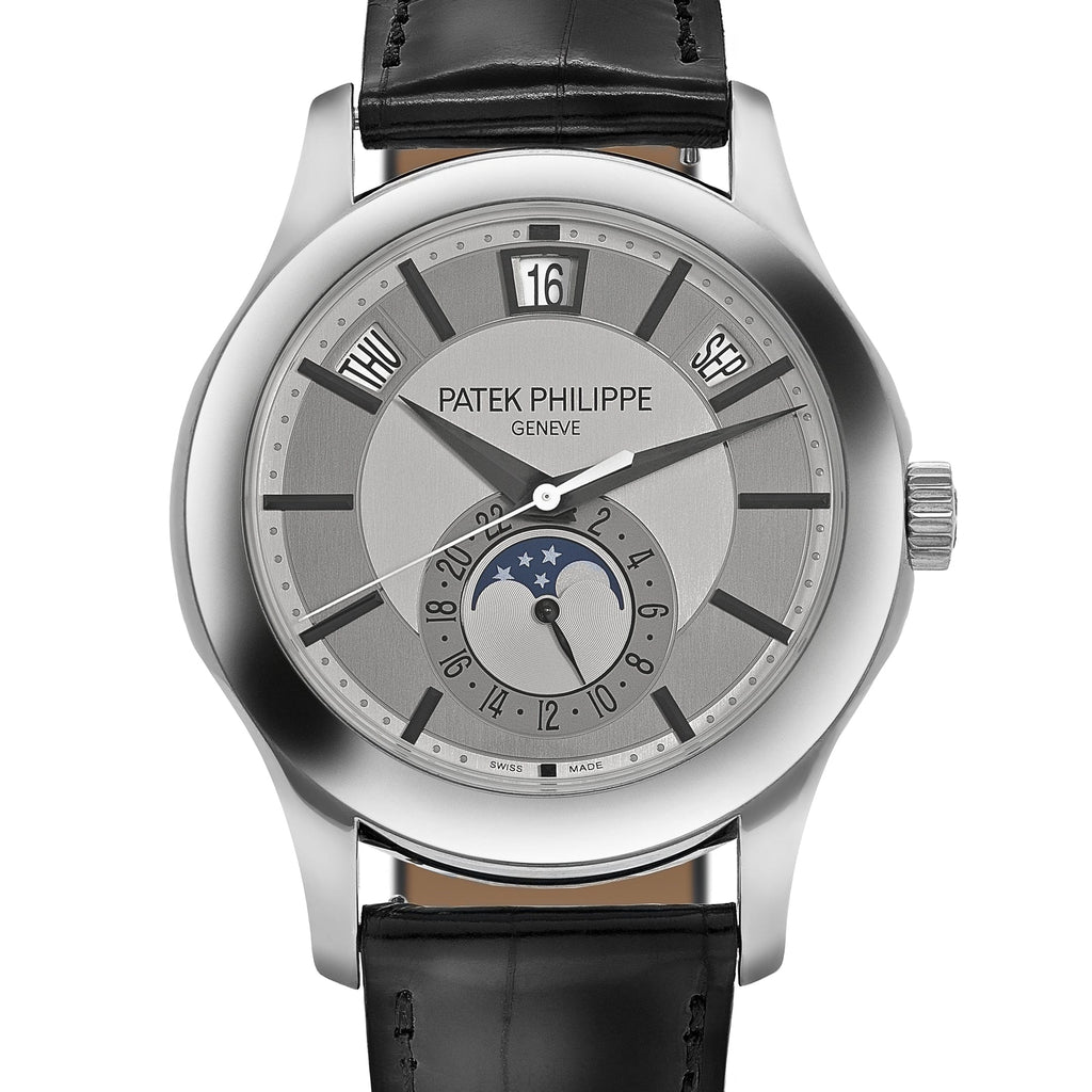 Luxury Swiss Style Watch | Automatic Chronograph | Stainless Steel Case | Black Leather Strap | Day-Date & Moonphase Display