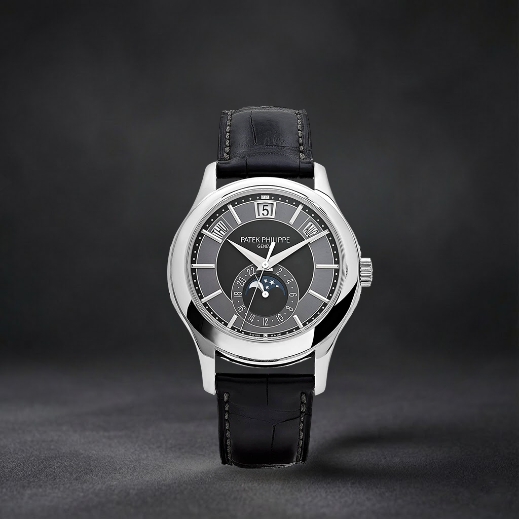 Luxury Swiss Style Watch | Automatic Chronograph | Charcoal Dial | Stainless Steel Case | Black Leather Strap
