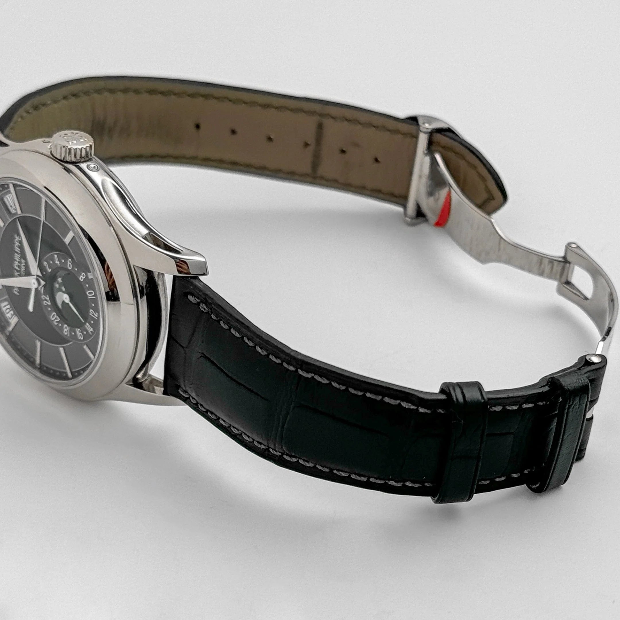 Luxury Swiss Style Watch | Automatic Chronograph | Charcoal Dial | Stainless Steel Case | Black Leather Strap