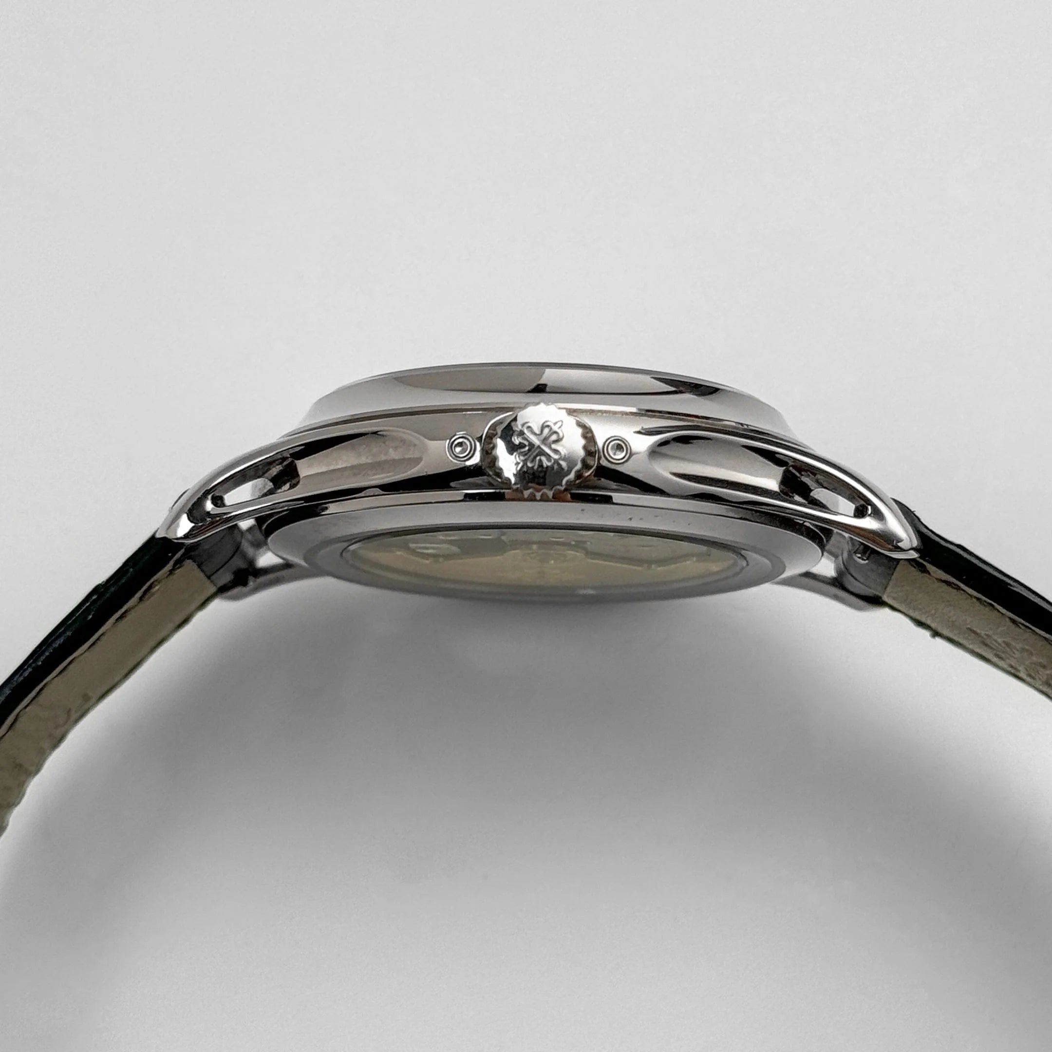 Luxury Swiss Style Watch | Automatic Chronograph | Charcoal Dial | Stainless Steel Case | Black Leather Strap