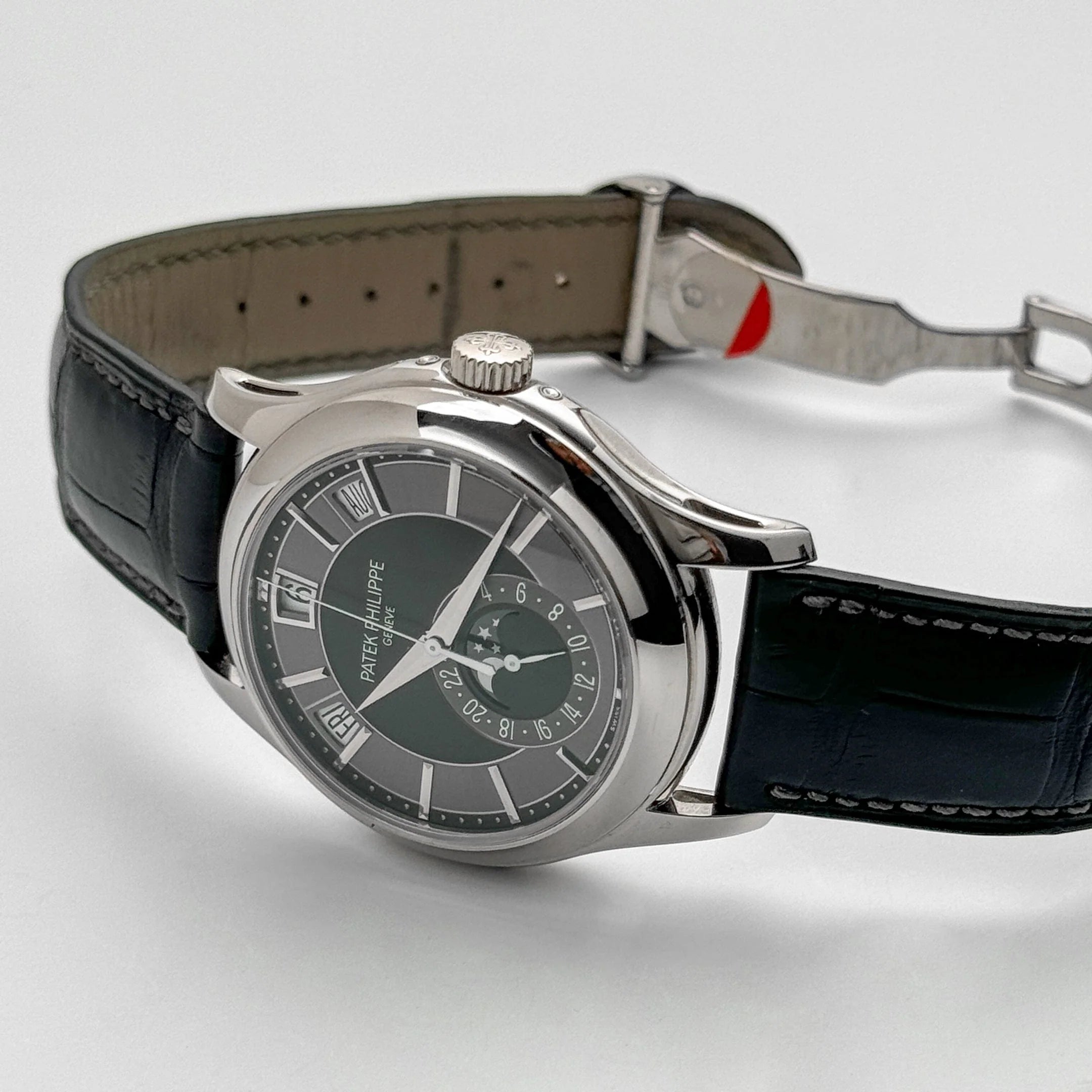 Luxury Swiss Style Watch | Automatic Chronograph | Charcoal Dial | Stainless Steel Case | Black Leather Strap