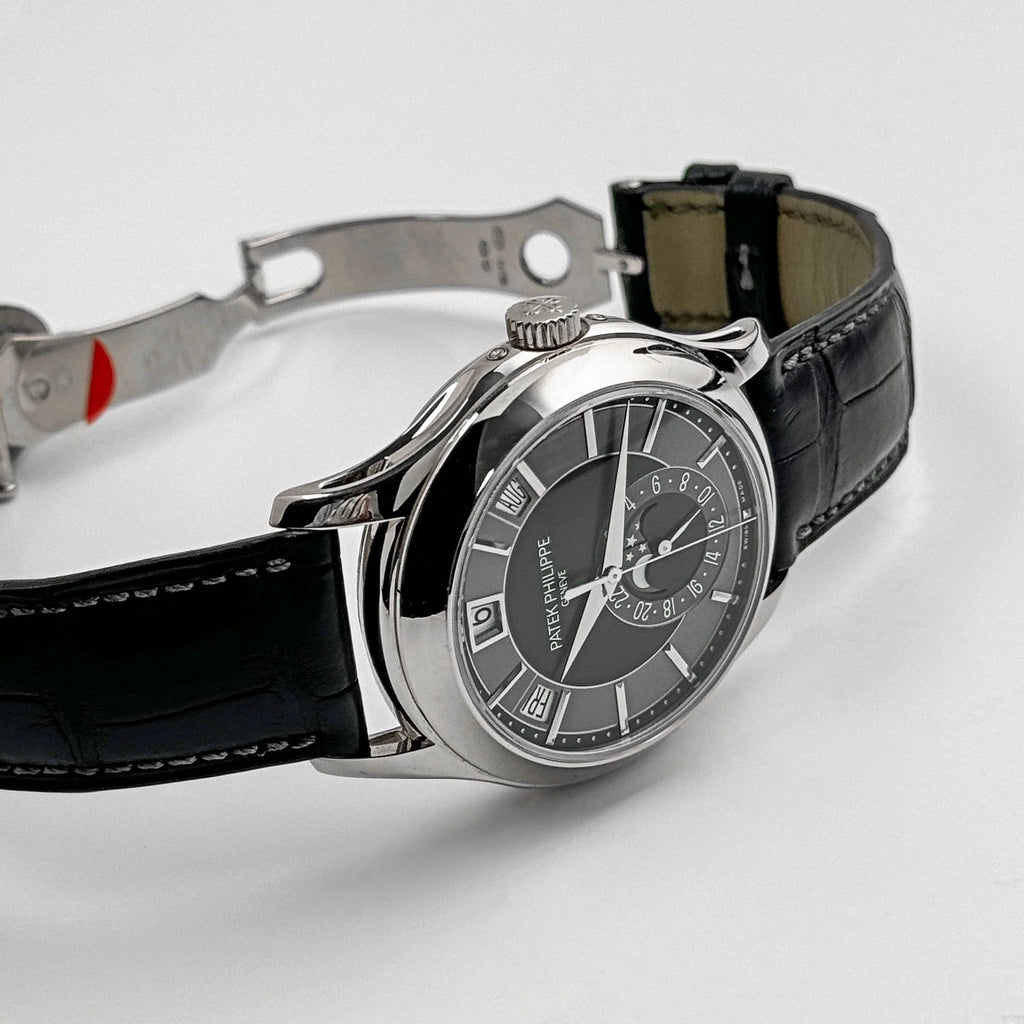 Luxury Swiss Style Watch | Automatic Chronograph | Charcoal Dial | Stainless Steel Case | Black Leather Strap