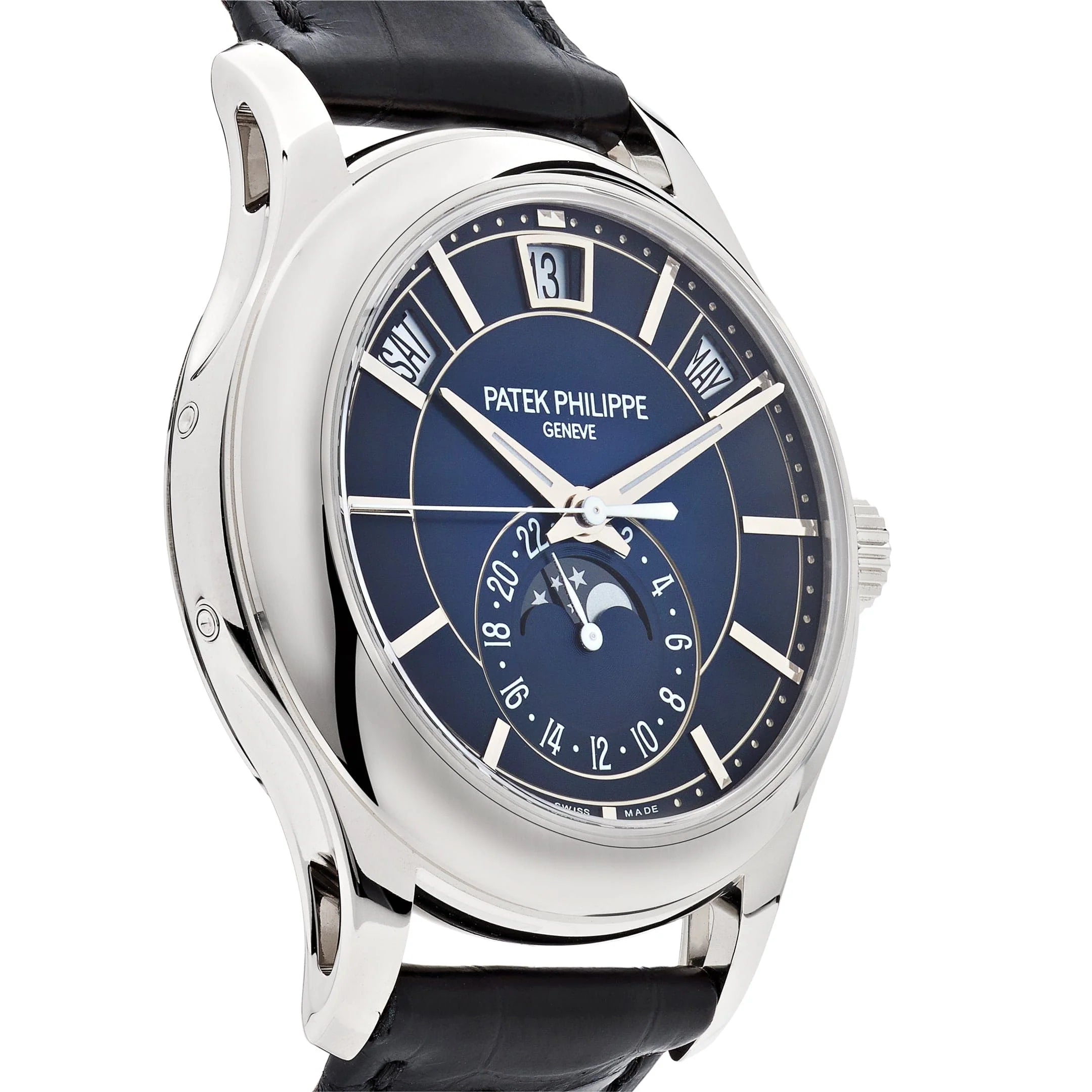 Luxury Swiss Style Watch | Automatic Chronograph | Blue Sunburst Dial | Stainless Steel Case | Black Leather Strap