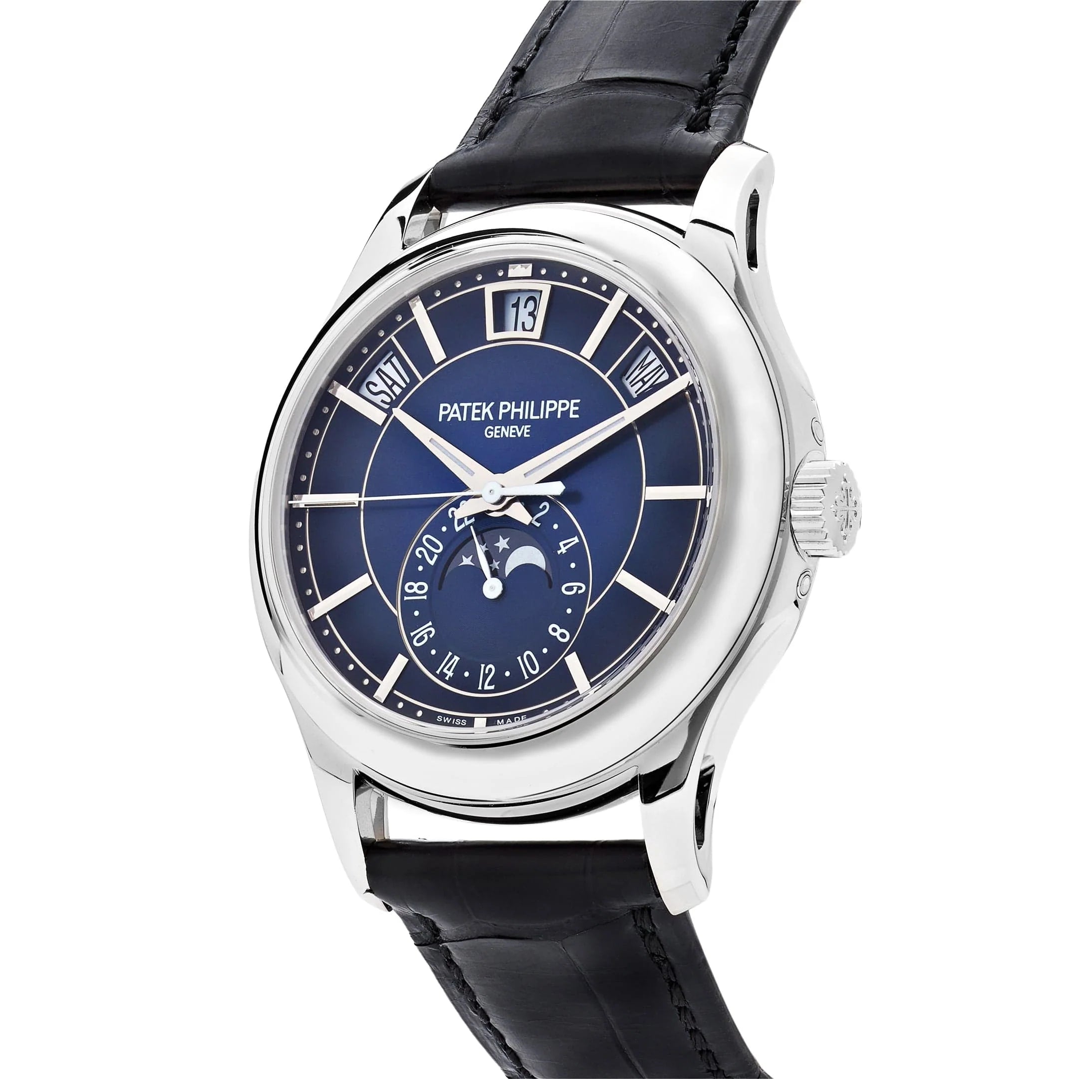 Luxury Swiss Style Watch | Automatic Chronograph | Blue Sunburst Dial | Stainless Steel Case | Black Leather Strap