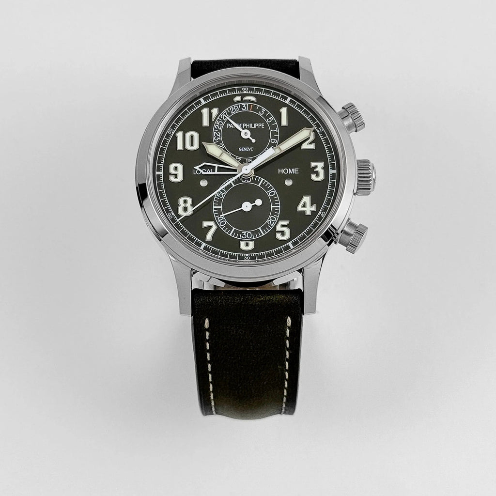 Luxury Swiss Style Watch | Automatic Chronograph | Olive Green Dial | Stainless Steel Case | Green Leather Strap
