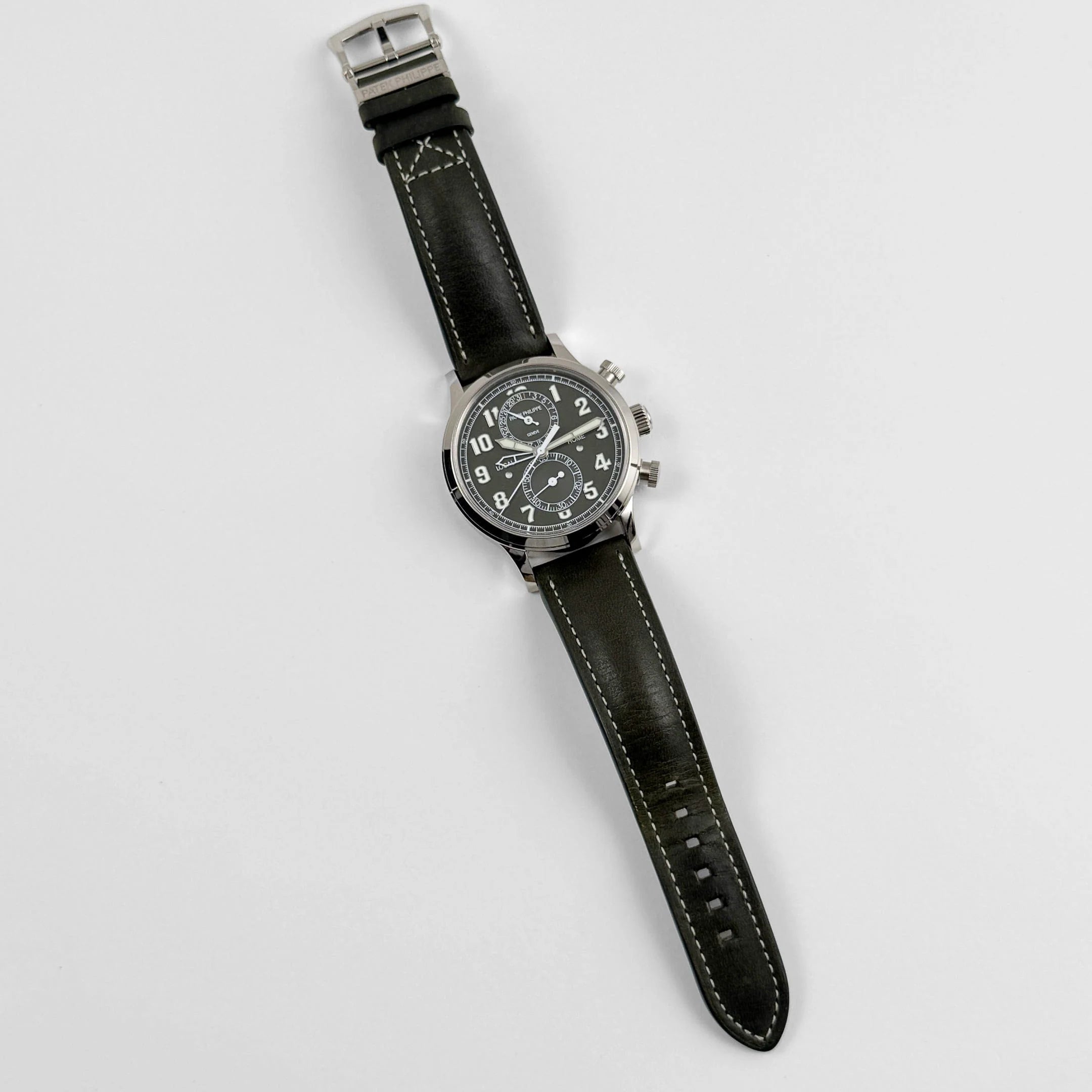 Luxury Swiss Style Watch | Automatic Chronograph | Olive Green Dial | Stainless Steel Case | Green Leather Strap