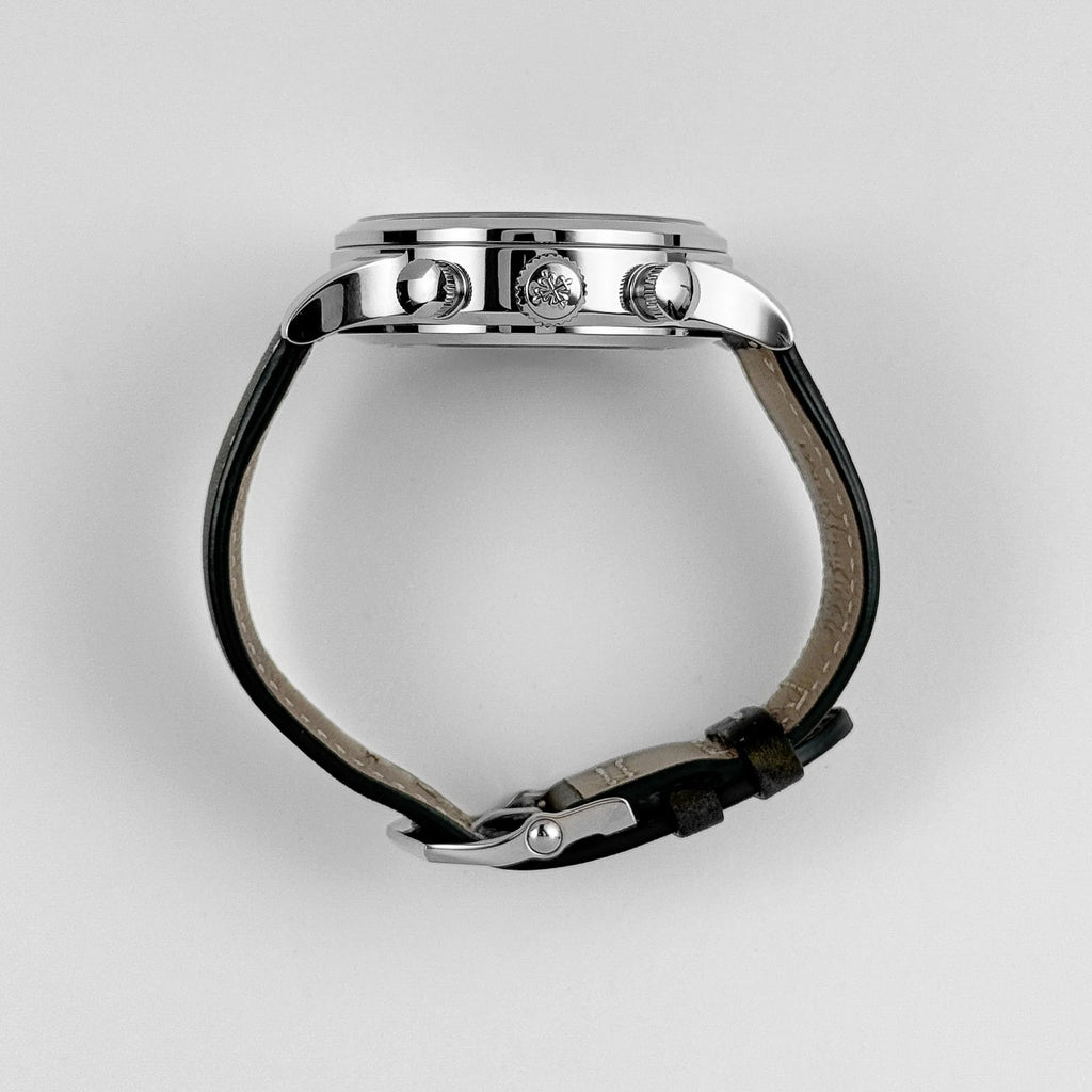 Luxury Swiss Style Watch | Automatic Chronograph | Olive Green Dial | Stainless Steel Case | Green Leather Strap