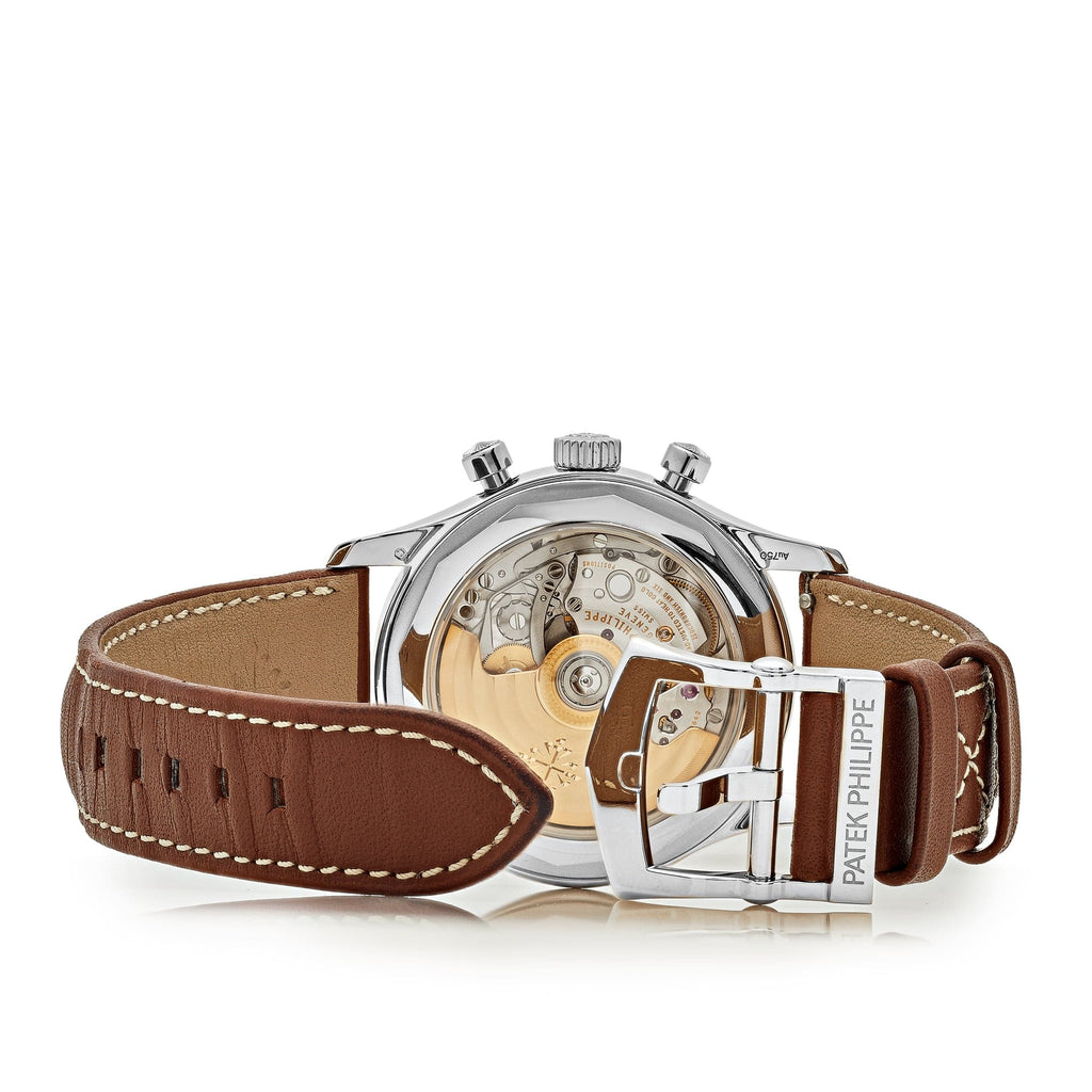 Luxury Swiss Style Watch | Automatic Chronograph | Blue Dial | Stainless Steel Case | Brown Leather Strap