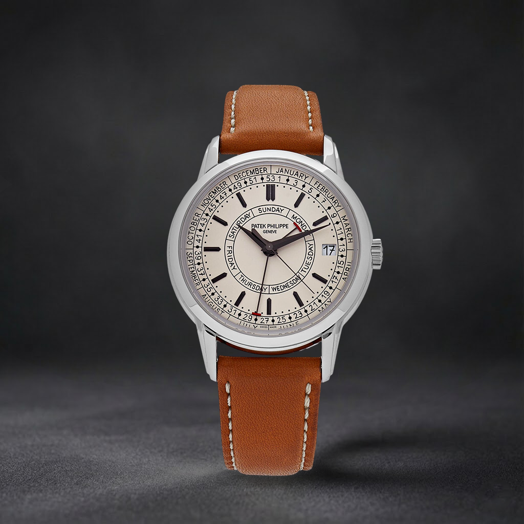 Luxury Swiss Style Watch | Automatic Chronograph | Cream Dial | Stainless Steel Case | Brown Leather Strap