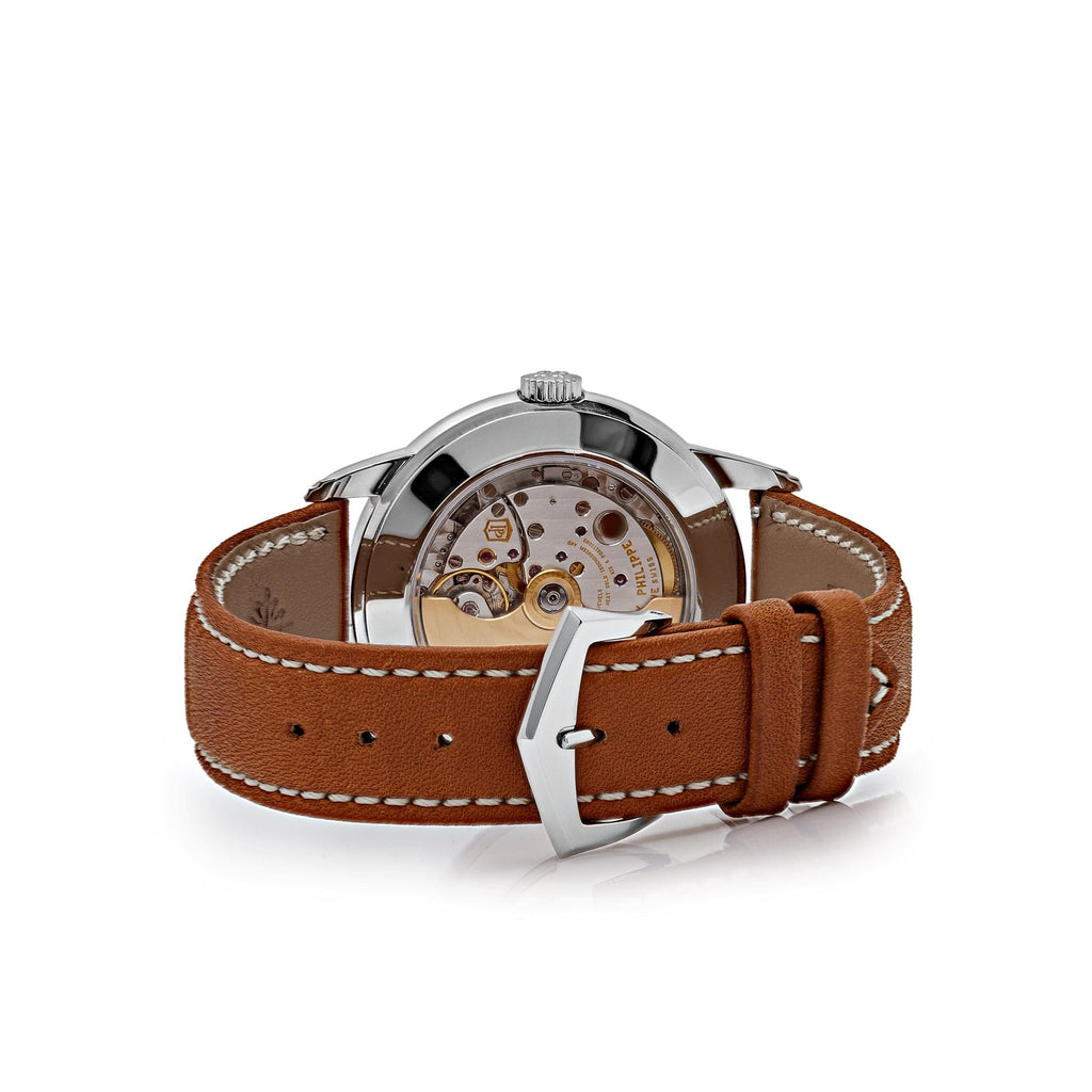 Luxury Swiss Style Watch | Automatic Chronograph | Cream Dial | Stainless Steel Case | Brown Leather Strap