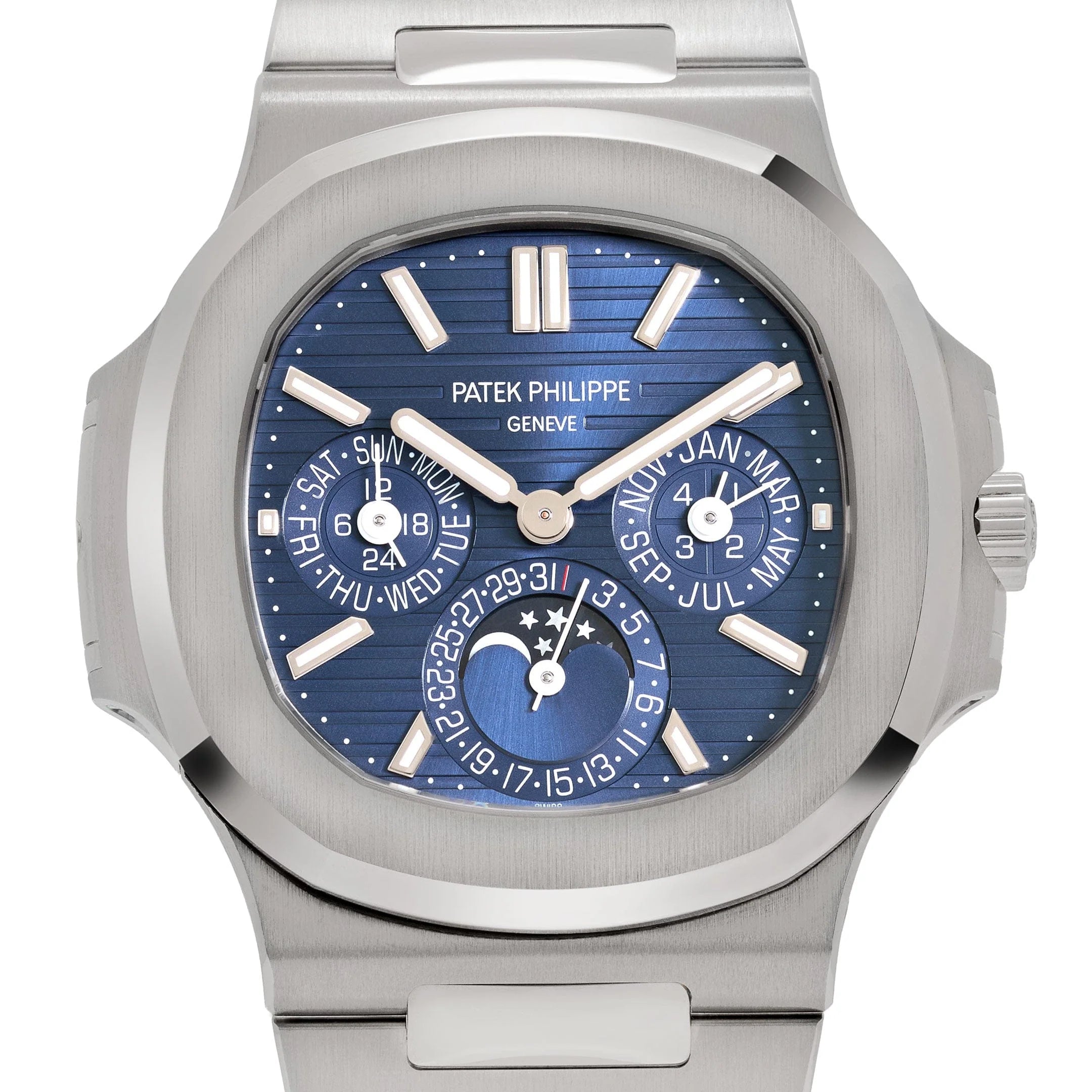 Luxury Swiss Watch | Blue Dial | Stainless Steel Case | Stainless Steel Bracelet | Calendar & Moonphase Display