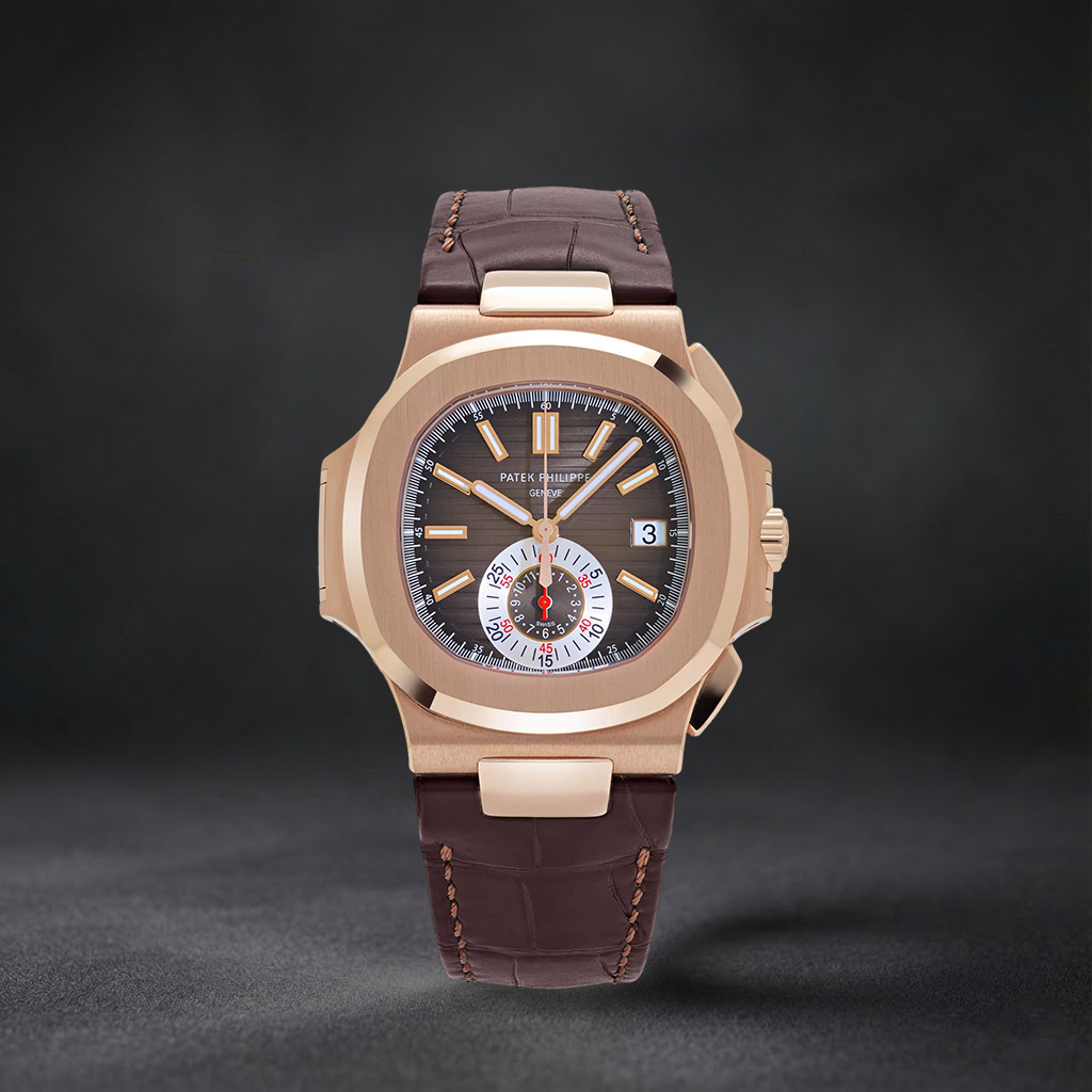 Luxury Swiss Watch | Black Dial | Stainless Steel Case | Brown Leather Strap | Date Display