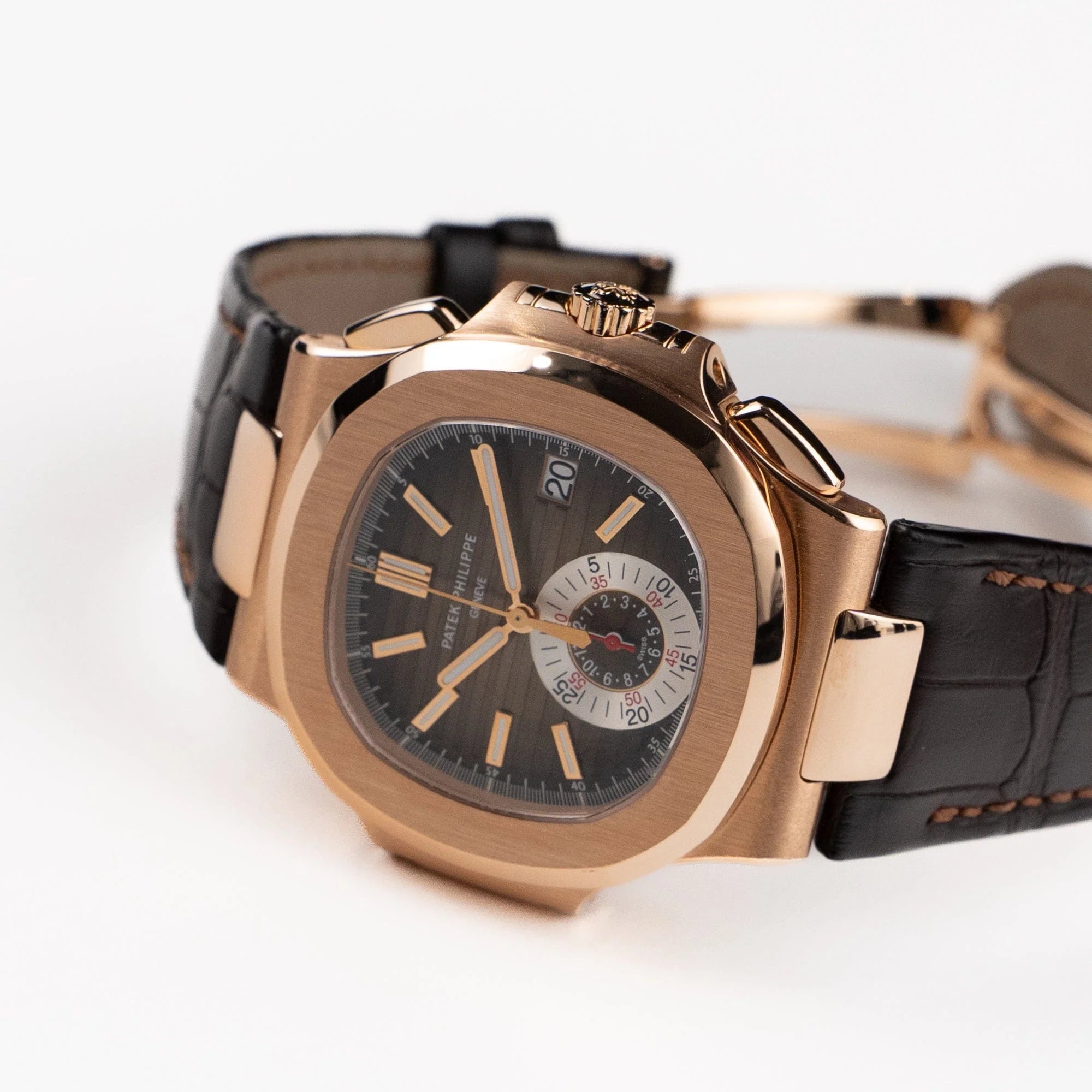 Luxury Swiss Watch | Black Dial | Stainless Steel Case | Brown Leather Strap | Date Display