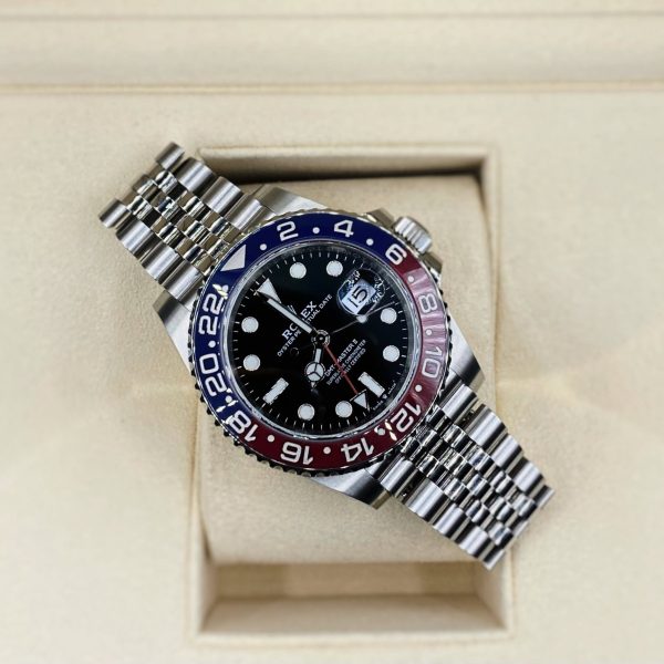 Luxury Swiss Watch | GMT-Master II | Automatic GMT | Black Dial | 904L Stainless Steel Jubilee Bracelet | Red & Blue Ceramic Bezel
