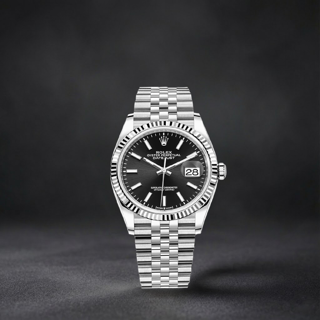 Luxury Swiss Watch | Datejust | Automatic | Black Dial | 904L Stainless Steel Jubilee Bracelet | Fluted Bezel