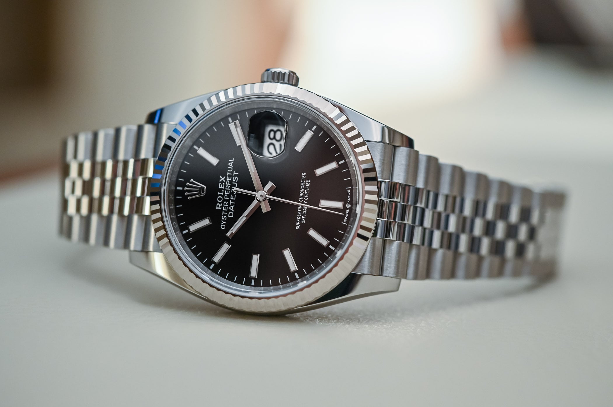 Luxury Swiss Watch | Datejust | Automatic | Black Dial | 904L Stainless Steel Jubilee Bracelet | Fluted Bezel