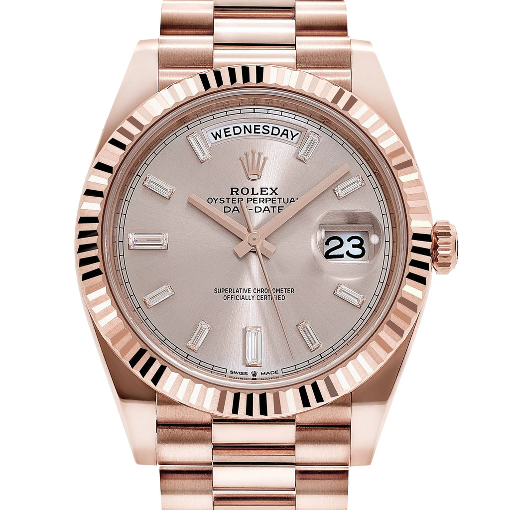Luxury Swiss-Style Watch | Automatic Movement | Champagne Sunburst Dial | Day-Date Display | Fluted Bezel