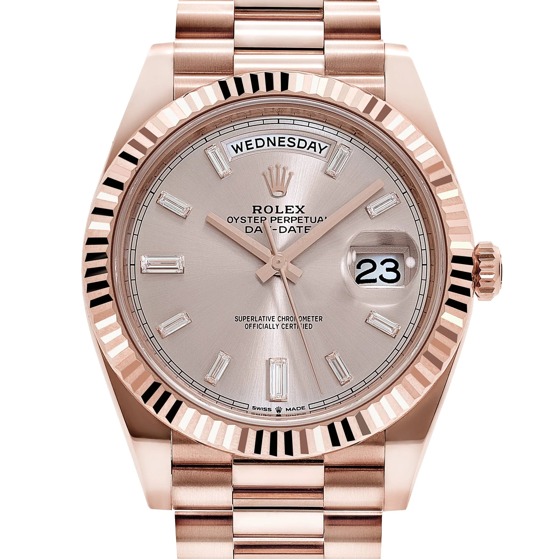 Luxury Swiss-Style Watch | Automatic Movement | Champagne Sunburst Dial | Day-Date Display | Fluted Bezel