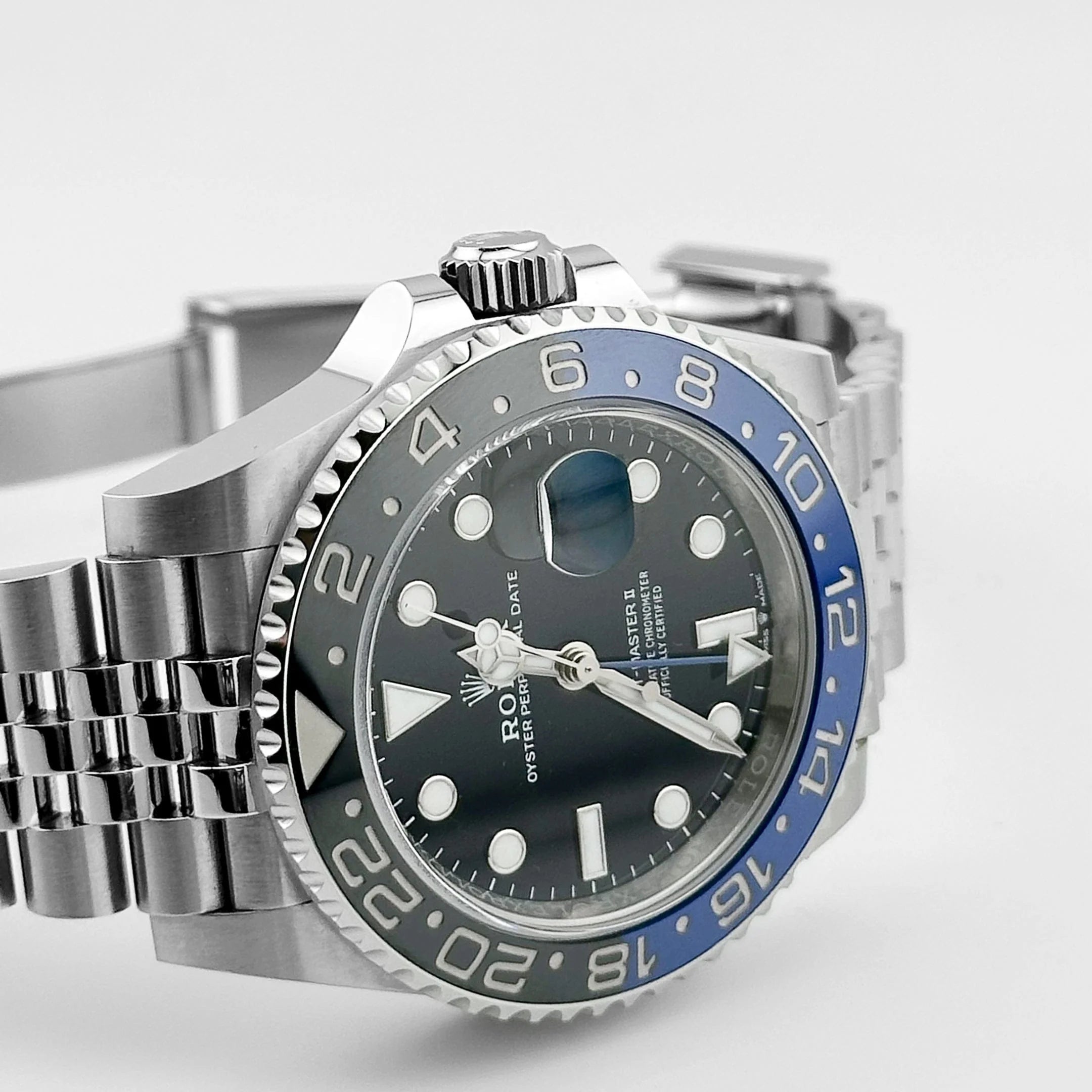 Luxury Swiss-Style Watch | GMT Automatic Movement | Stainless Steel Case | Black & Blue GMT Bezel