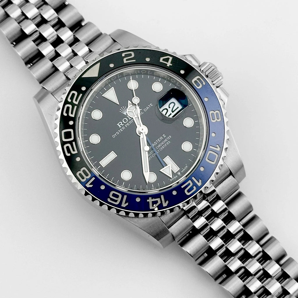 Luxury Swiss-Style Watch | GMT Automatic Movement | Stainless Steel Case | Black & Blue GMT Bezel